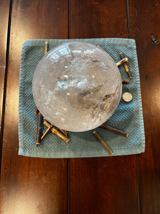 Stargate Lemurian Quartz Sphere Statement Piece, 21.8”, 16.8 lbs, New, rainbows, high vibration crystals, gifts, 7kg 492g