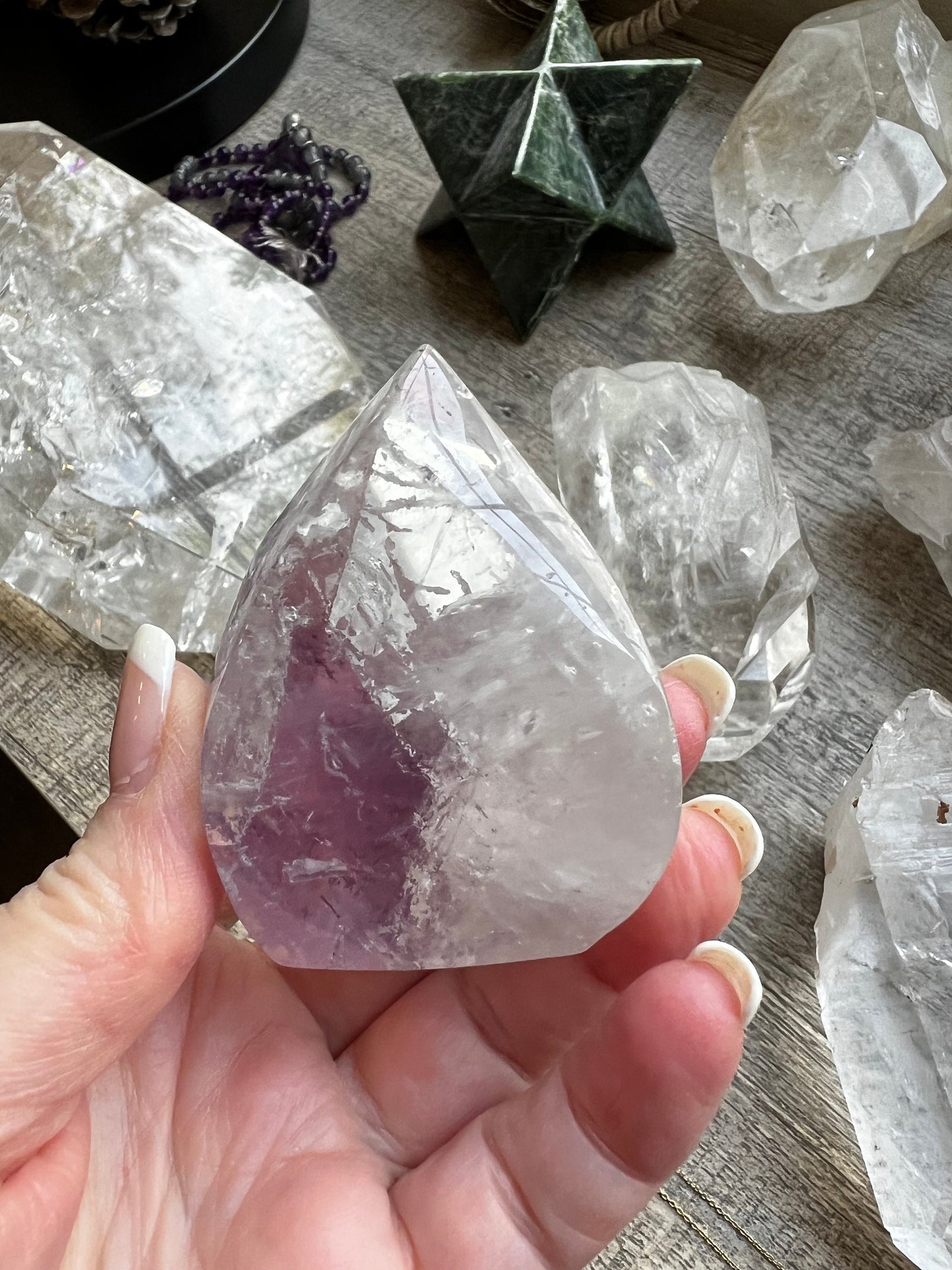 Phantom Amethyst Flame, New, 2.6”, stunning carving, gifts, altar, high vibration crystal, crystals