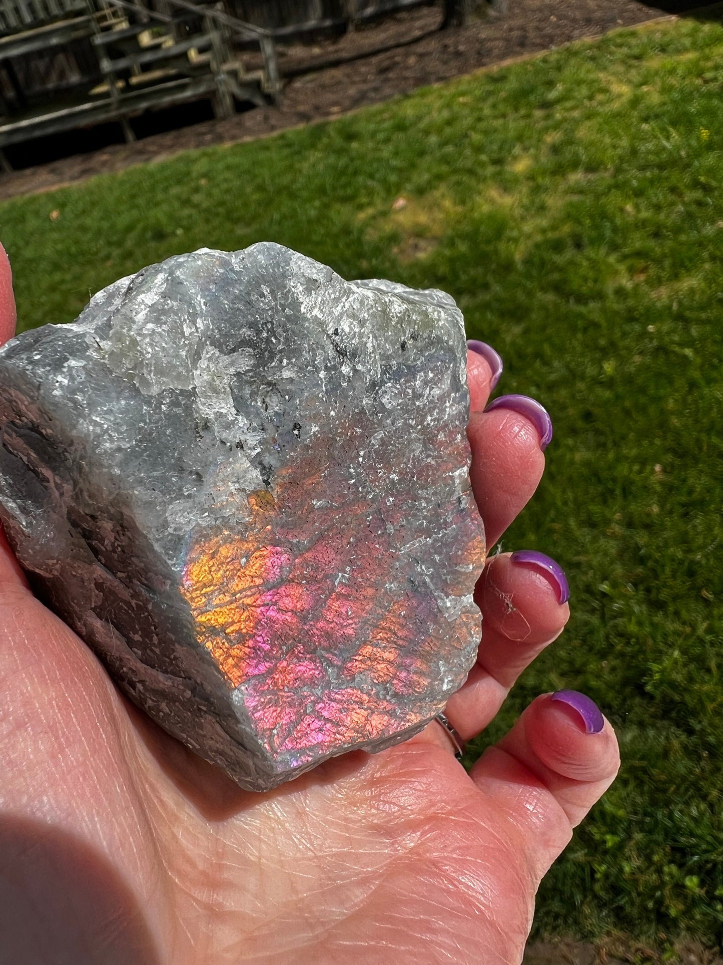 Labradorite Freeform Rough Chunk Specimen, gorgeous rainbow orange-fire flash, New, Gift