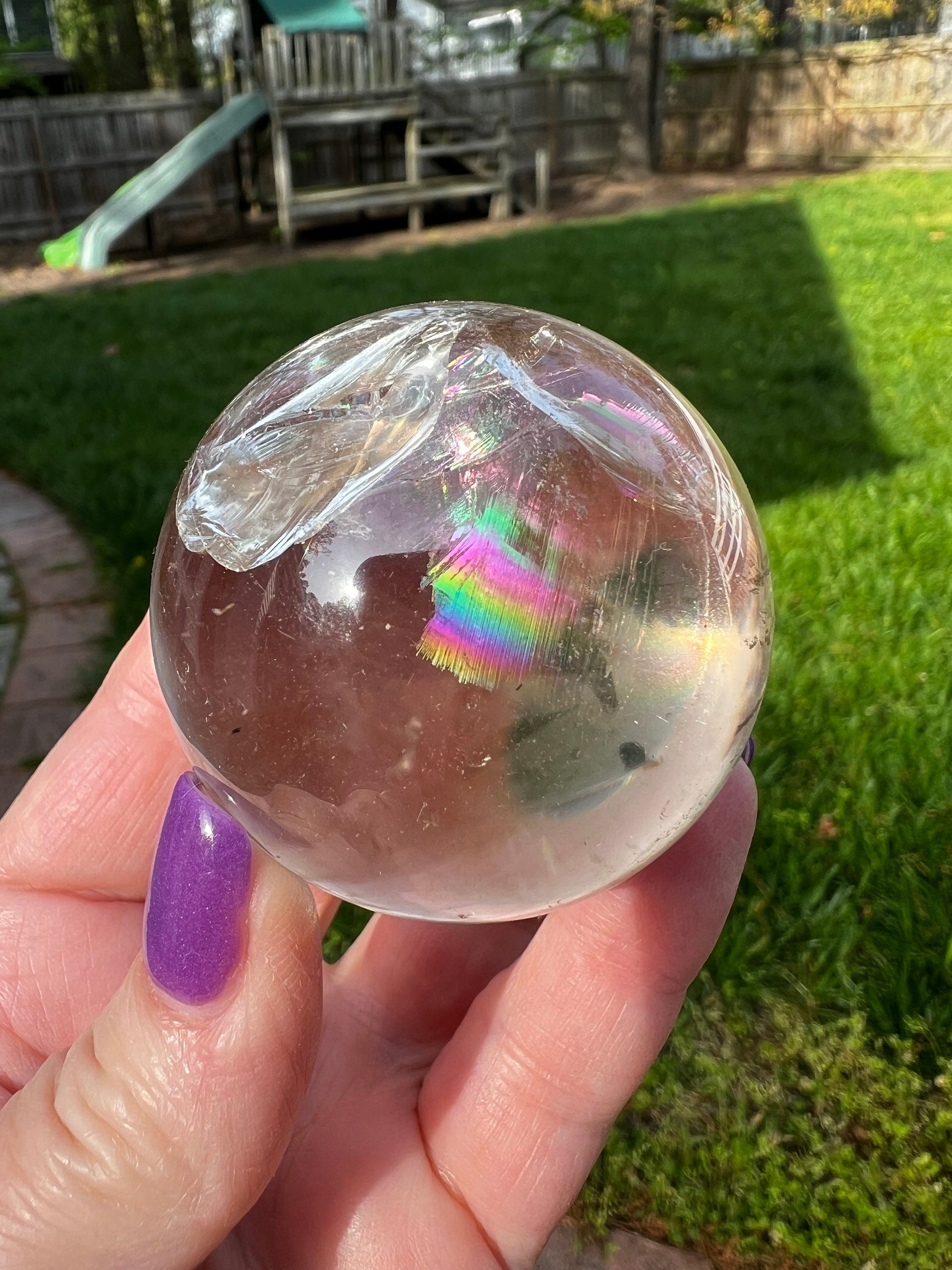 Smoky Lemurian Rainbow Sphere, 6.25” around, New, rainbows, high vibration crystals, Unicorn Rain, gifts