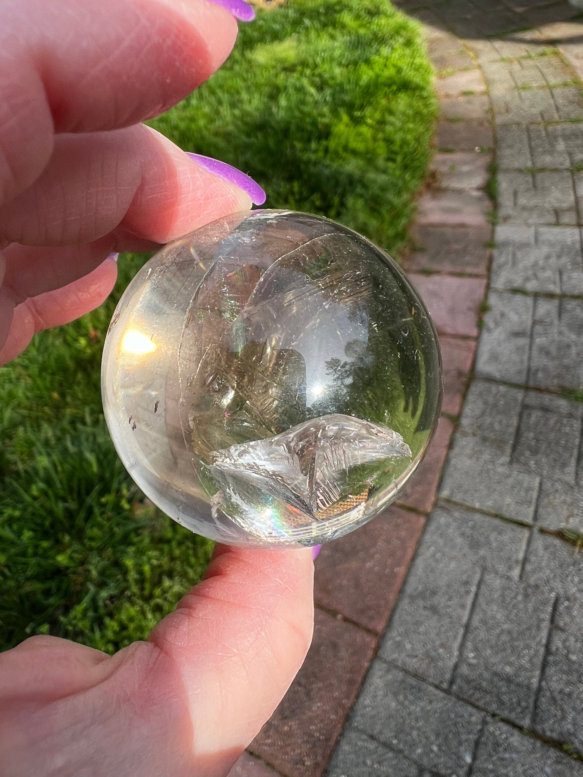 Smoky Lemurian Rainbow Sphere, 6.25” around, New, rainbows, high vibration crystals, Unicorn Rain, gifts