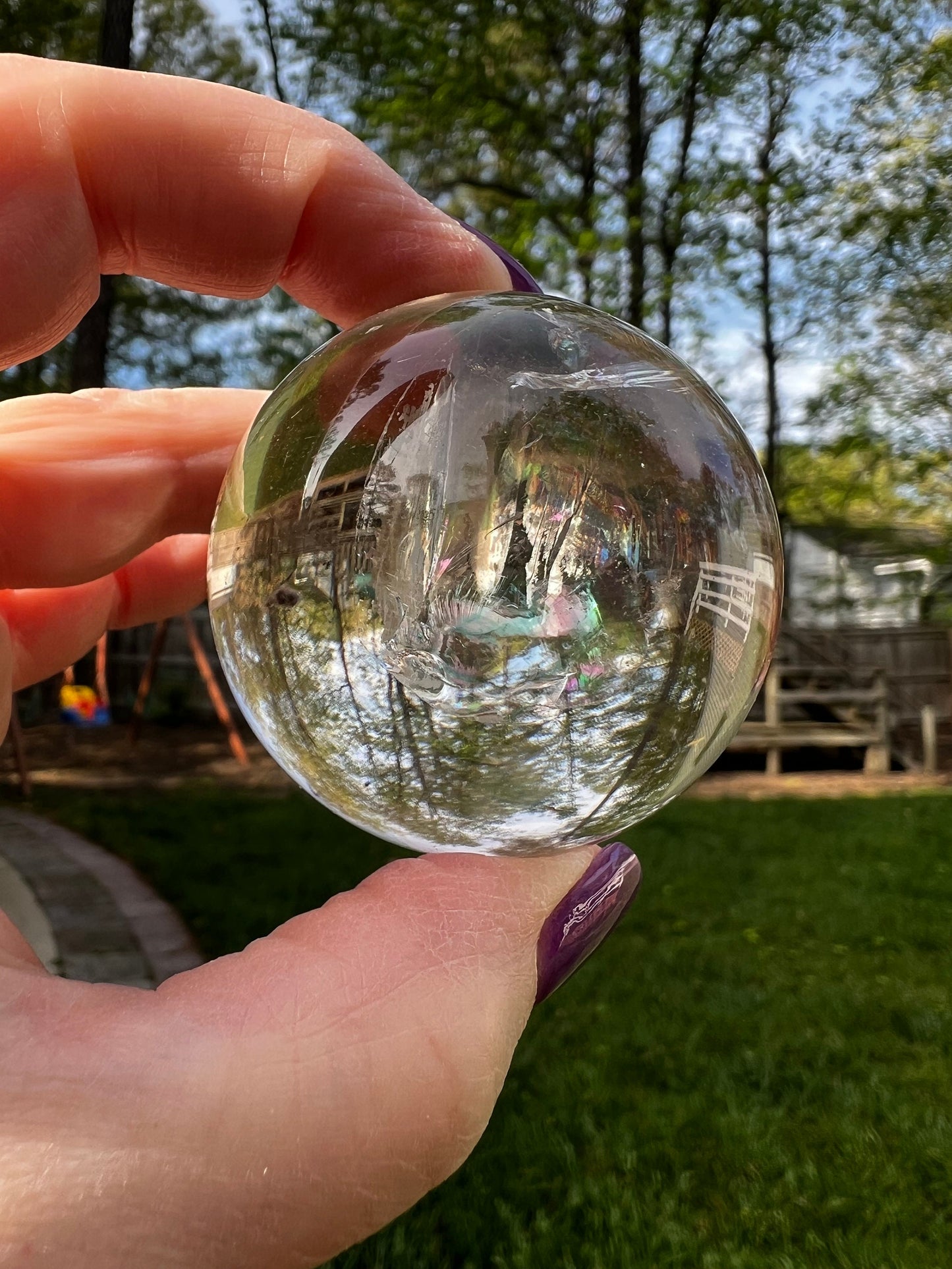 Smoky Lemurian Rainbow Sphere, 6.25” around, New, rainbows, high vibration crystals, Unicorn Rain, gifts