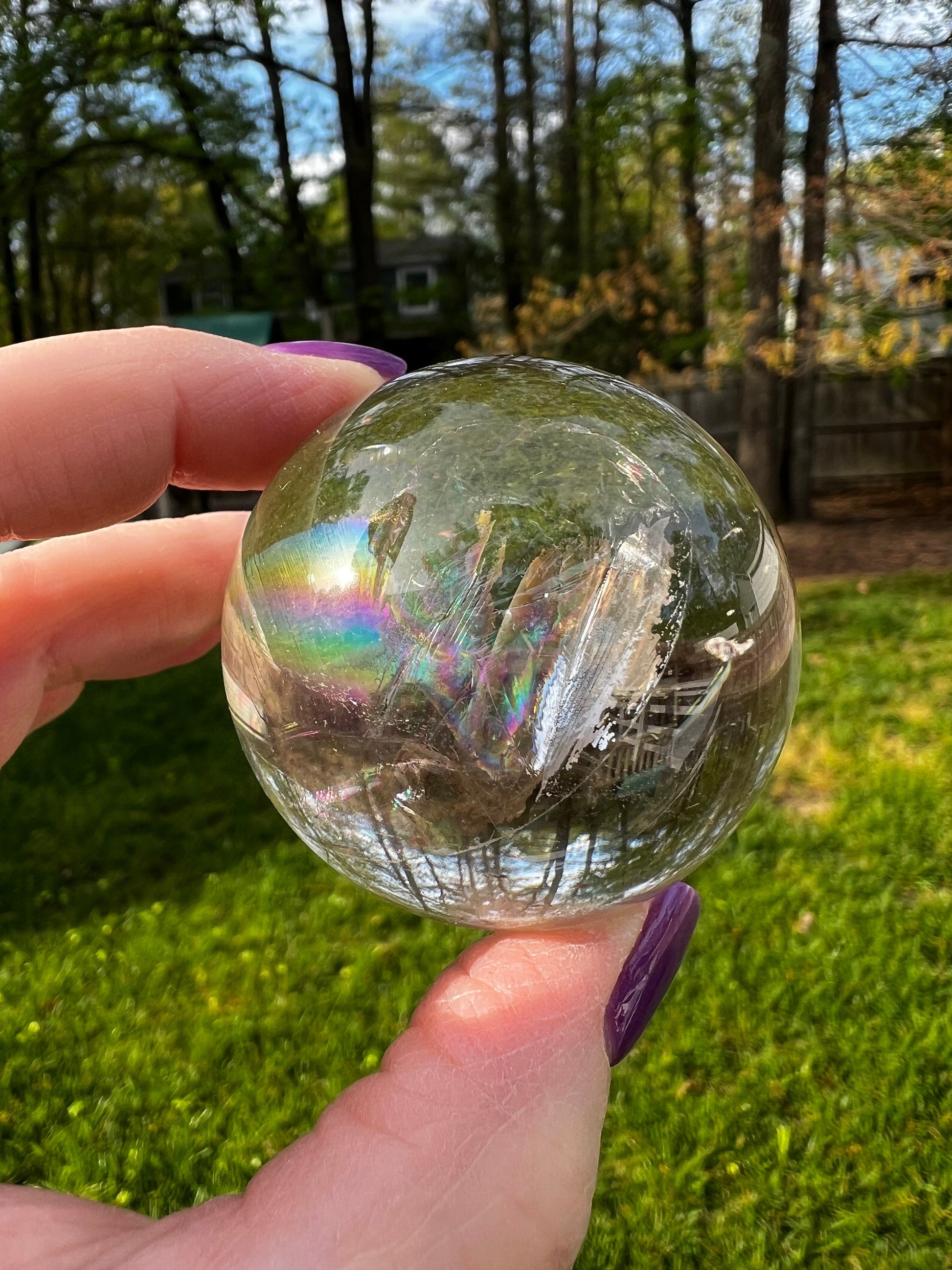 Smoky Lemurian Rainbow Sphere, 6.25” around, New, rainbows, high vibration crystals, Unicorn Rain, gifts