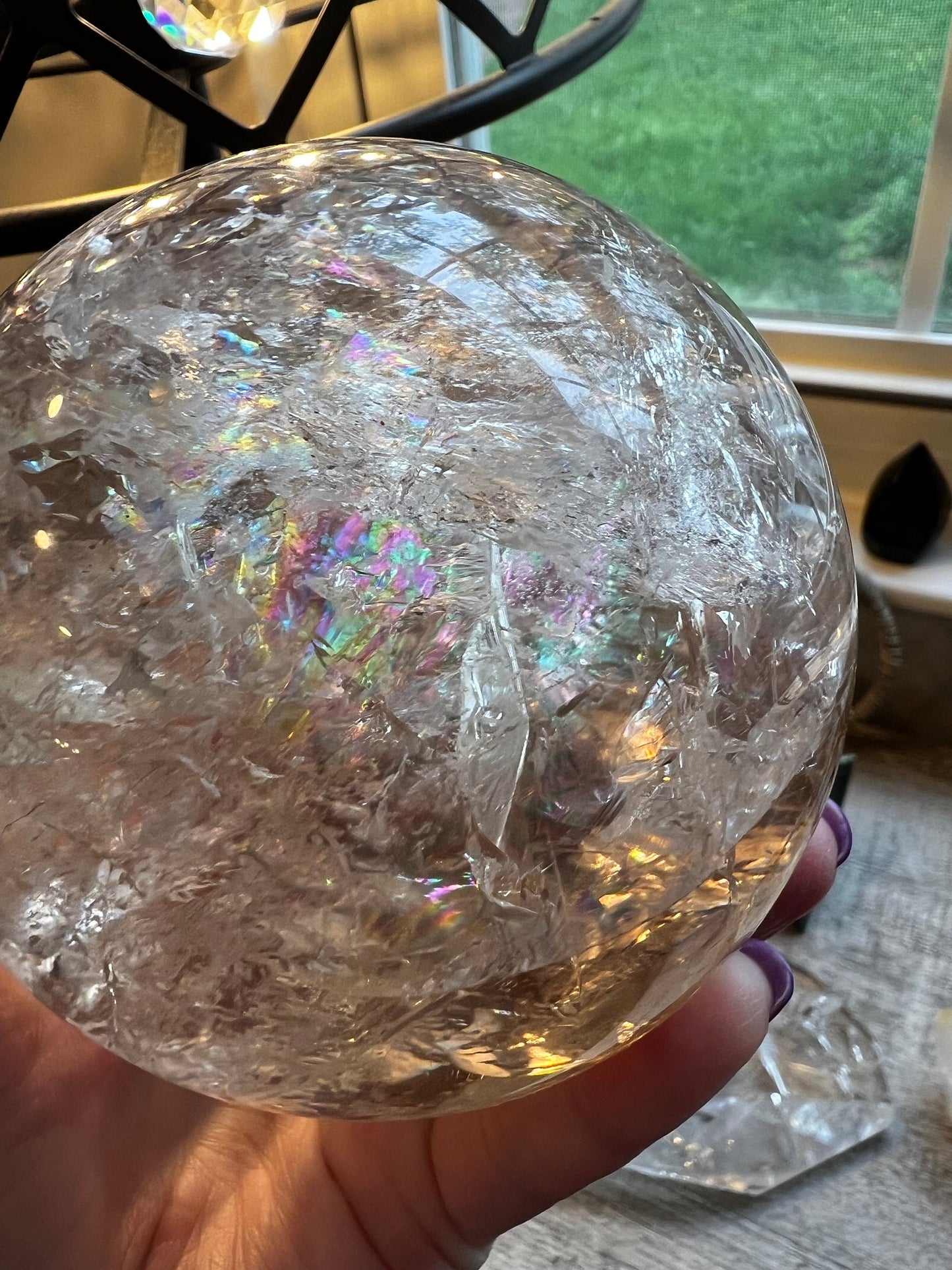 Private Collection Lemurian Quartz Sphere, 12.25”, New, silver, high vibration crystals, gifts, 2.14.8 lbs