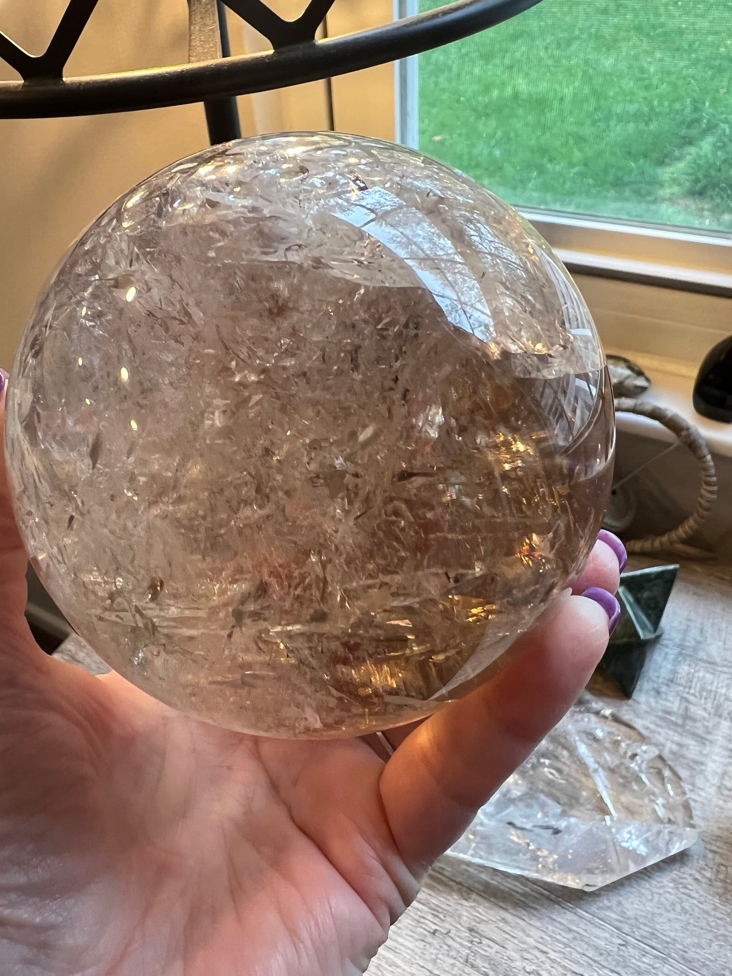 Private Collection Lemurian Quartz Sphere, 12.25”, New, silver, high vibration crystals, gifts, 2.14.8 lbs