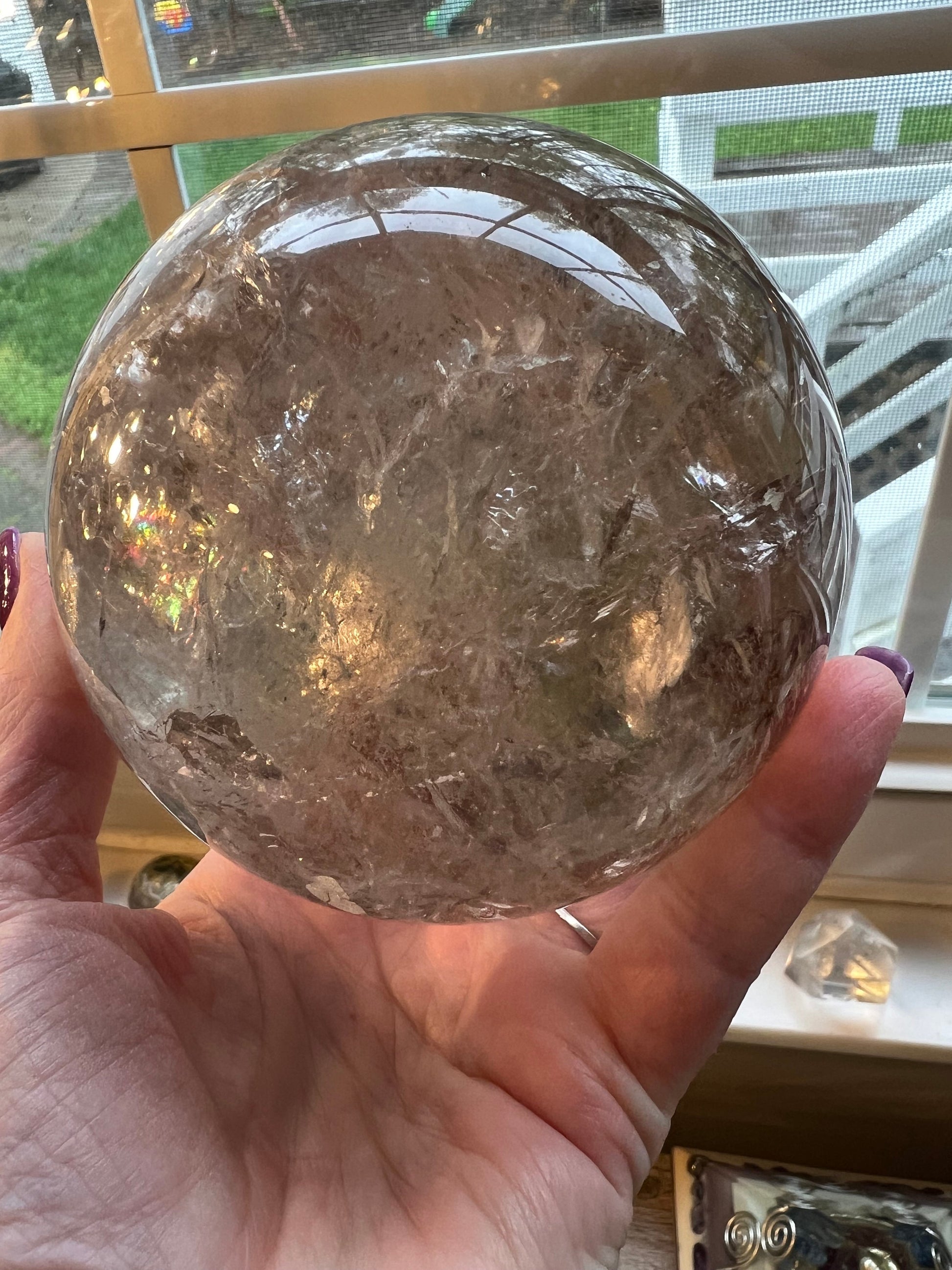 Private Collection Lemurian Quartz Sphere, 12.25”, New, silver, high vibration crystals, gifts, 2.14.8 lbs