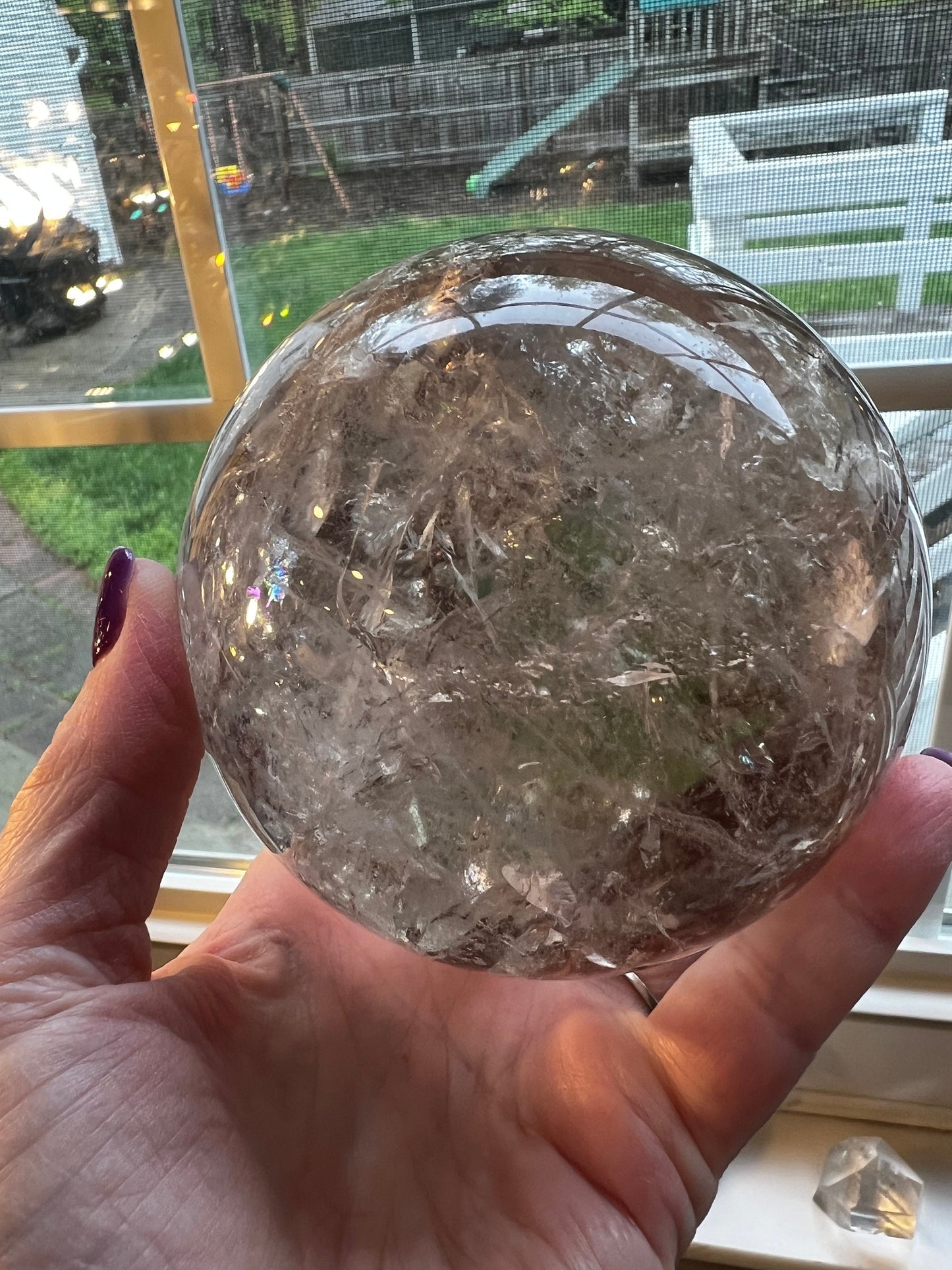 Private Collection Lemurian Quartz Sphere, 12.25”, New, silver, high vibration crystals, gifts, 2.14.8 lbs