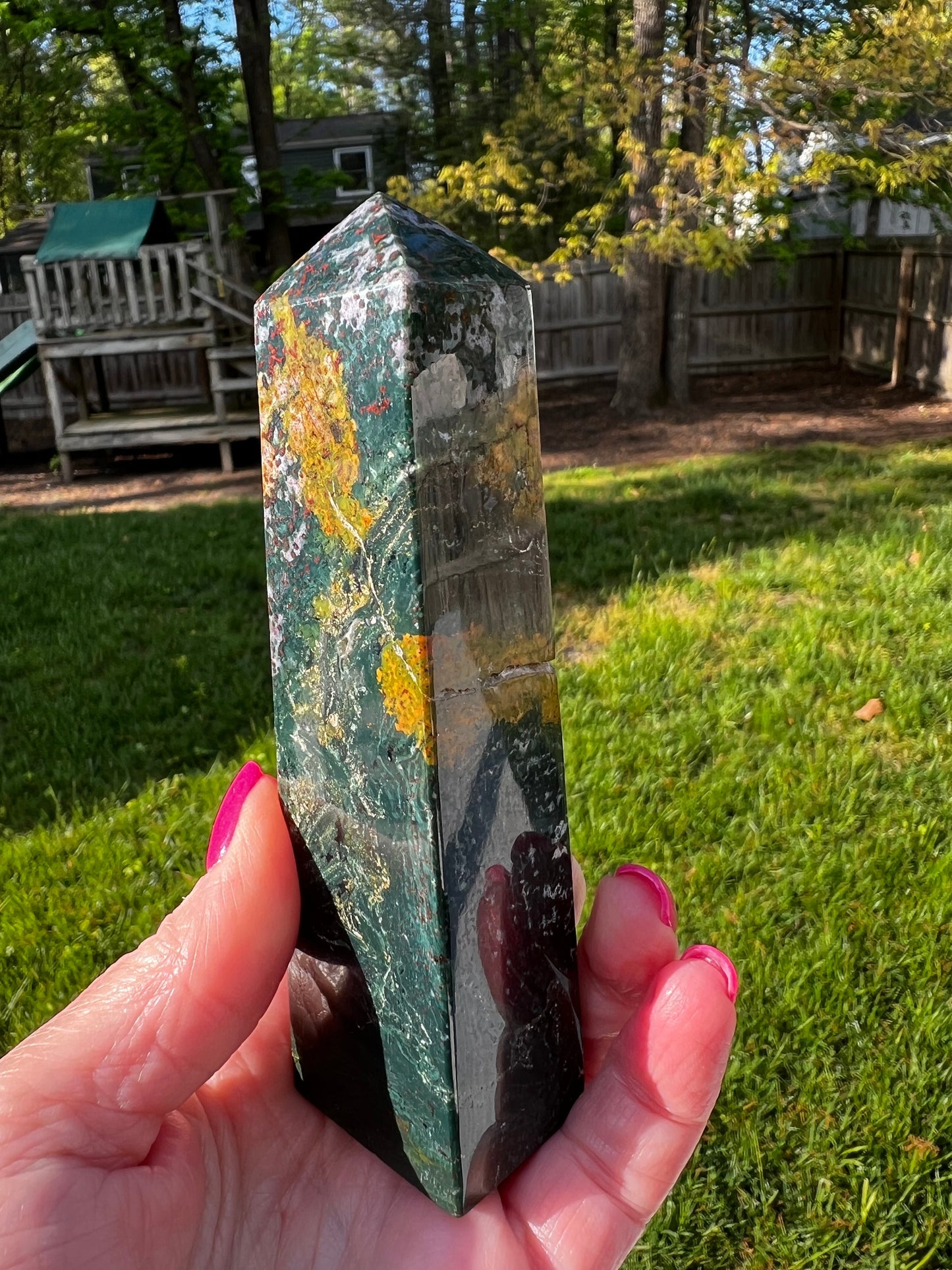 Ocean Jasper Tower, New, beautifully carved for altars, gifts, crystal healing, high vibration crystals 5”