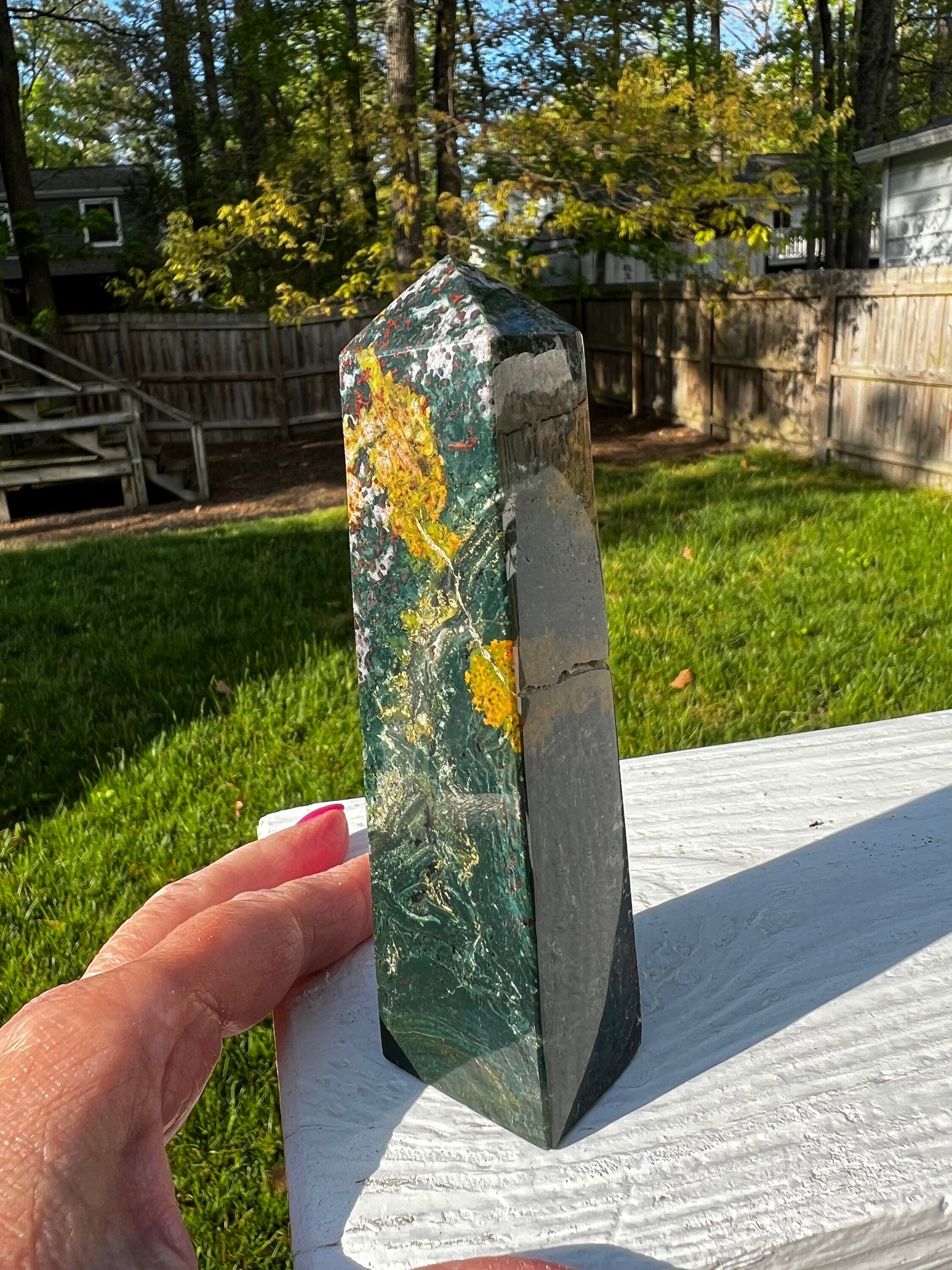 Ocean Jasper Tower, New, beautifully carved for altars, gifts, crystal healing, high vibration crystals 5”