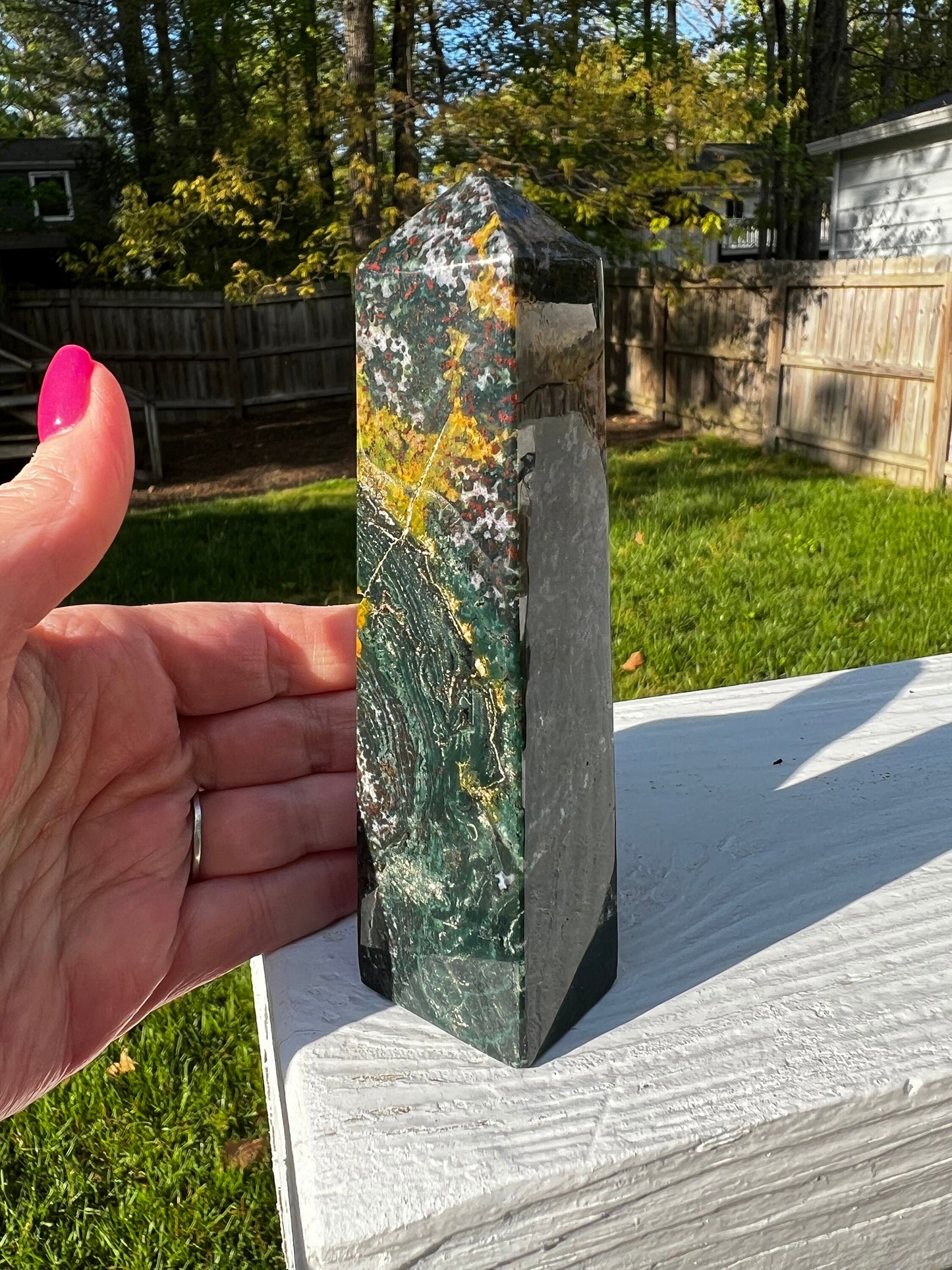 Ocean Jasper Tower, New, beautifully carved for altars, gifts, crystal healing, high vibration crystals 5”