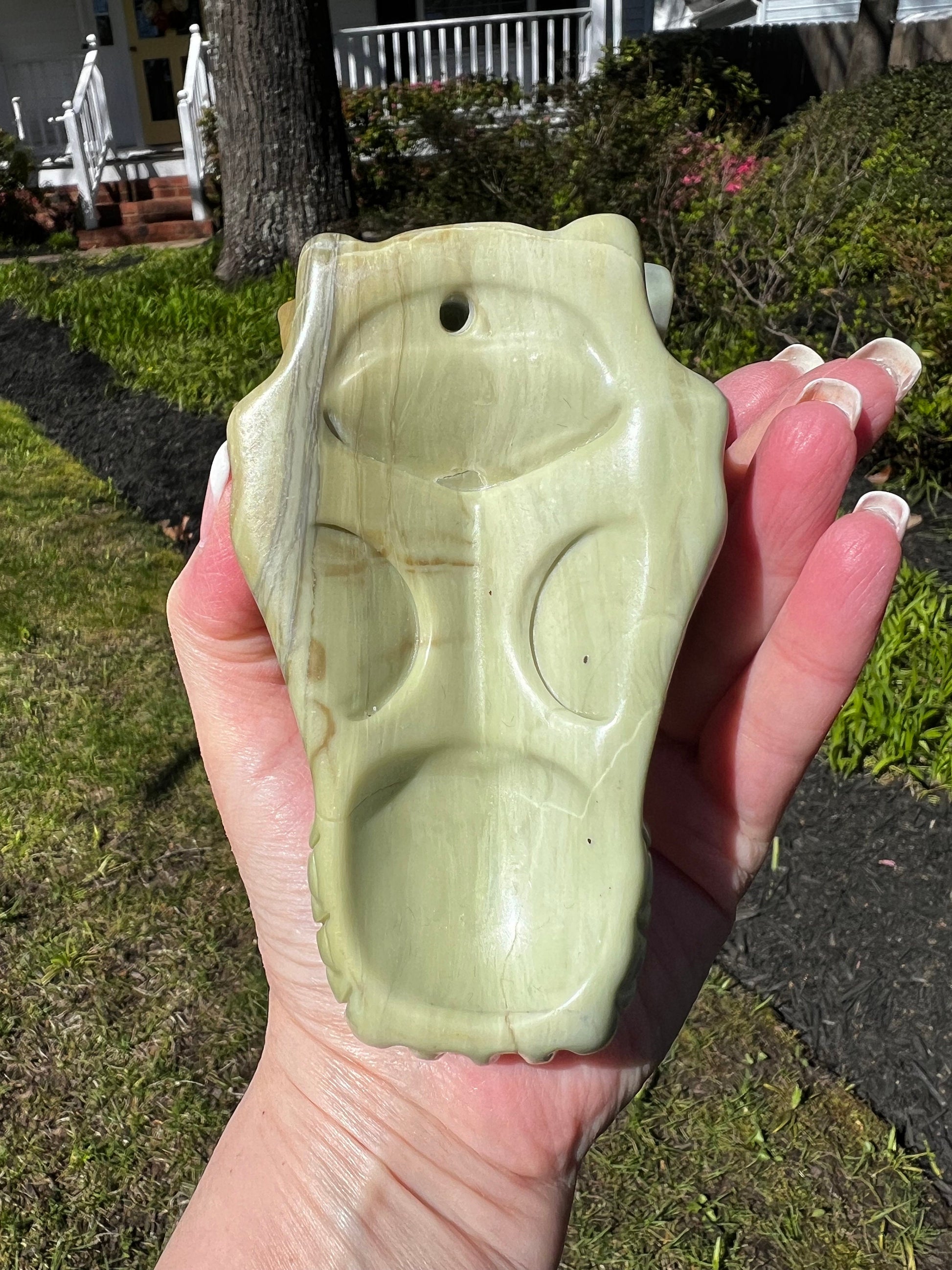 Butter Jade Dragon Head Skull 5”, new, beautiful carving, crystals healing practice, gift, altar