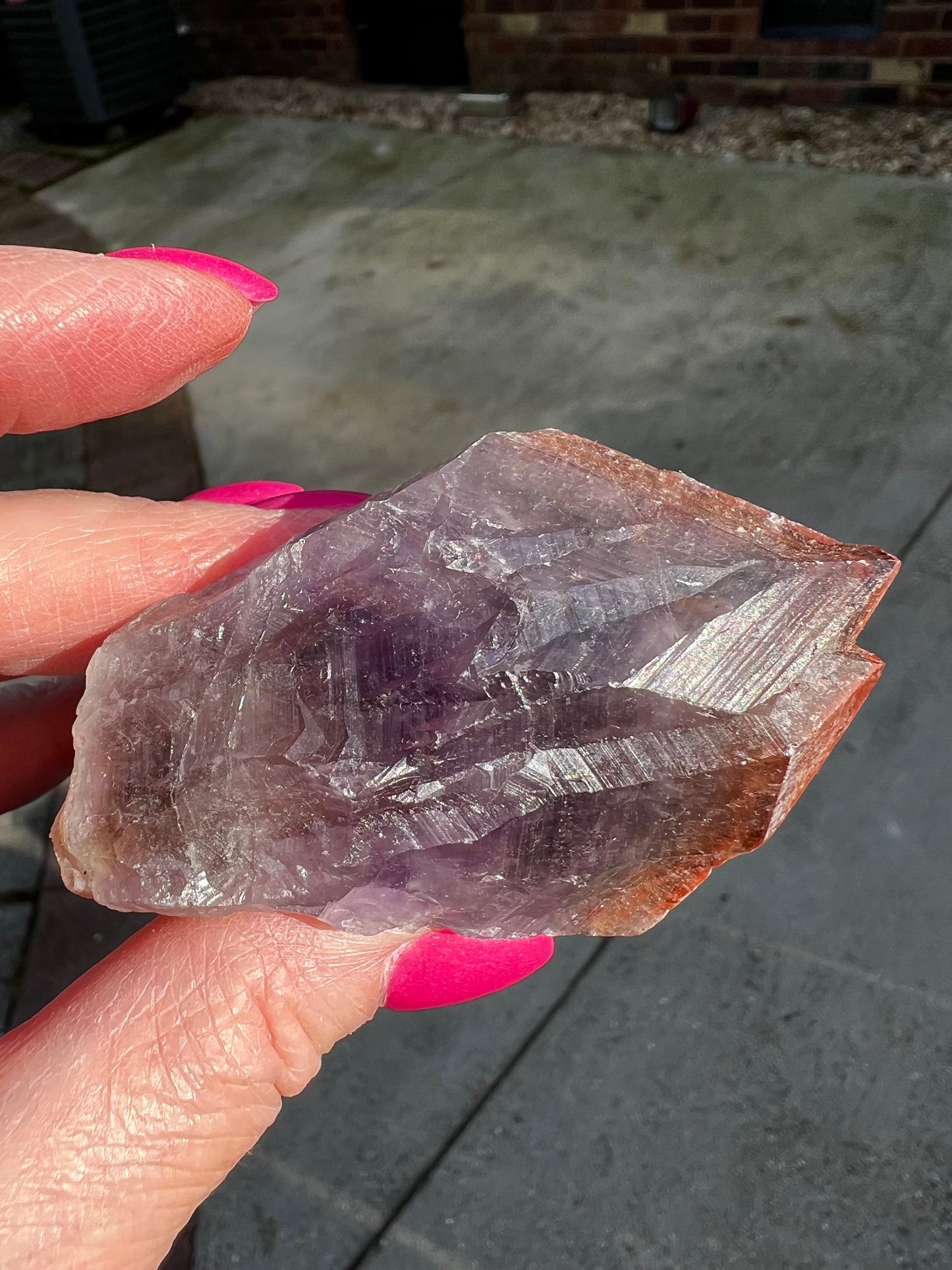 Red Cap Amethyst Point, new, Brazil, crystal healing, high vibration crystals, gifts, palm stone