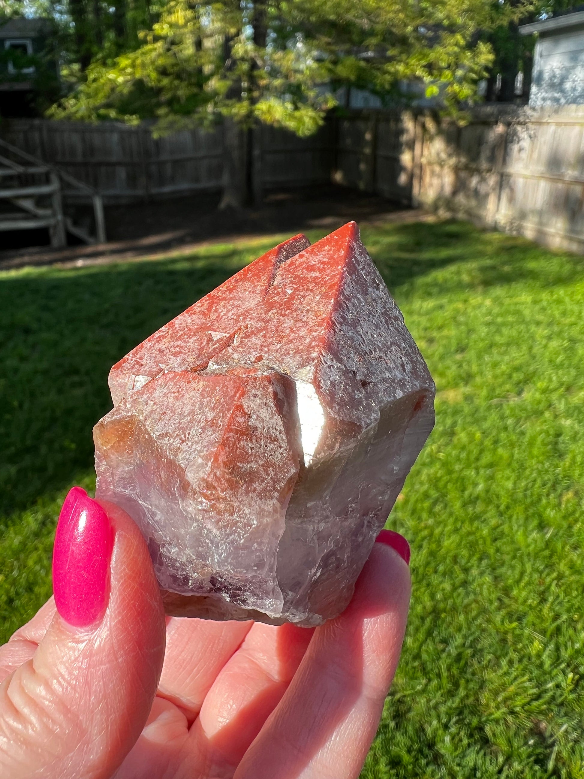 Red Cap Amethyst Point, new, Brazil, crystal healing, high vibration crystals, gifts, palm stone