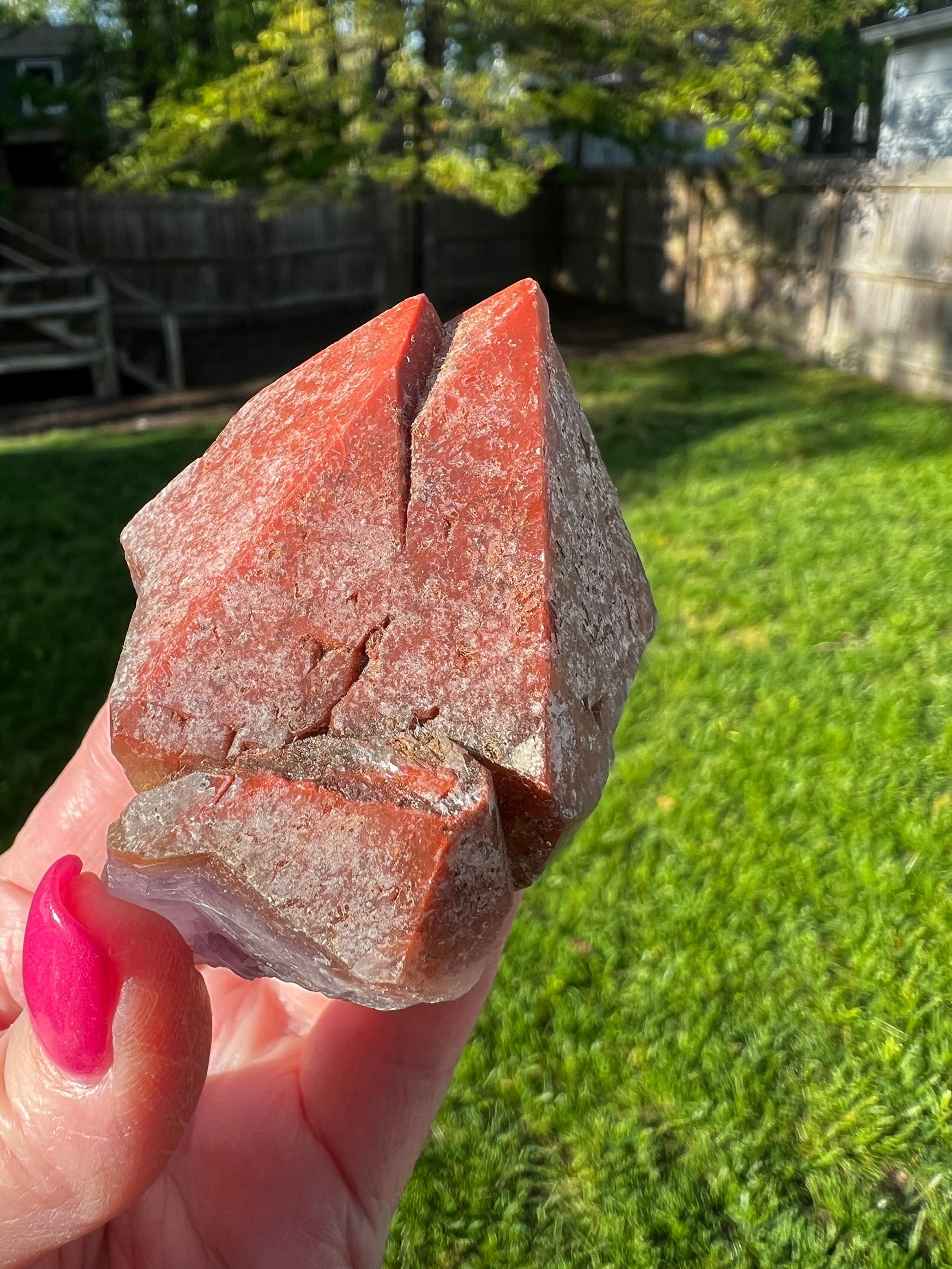 Red Cap Amethyst Point, new, Brazil, crystal healing, high vibration crystals, gifts, palm stone