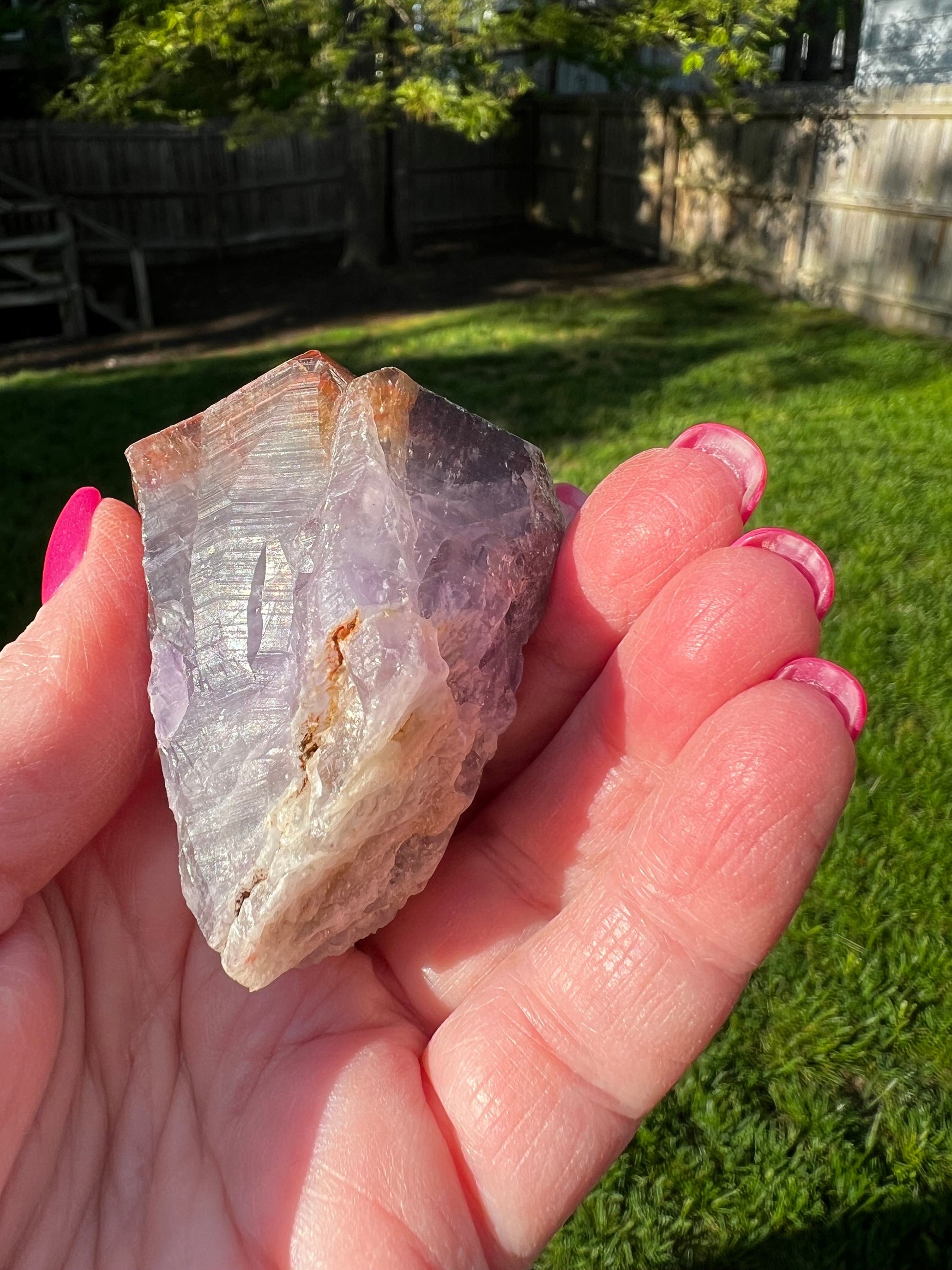 Red Cap Amethyst Point, new, Brazil, crystal healing, high vibration crystals, gifts, palm stone