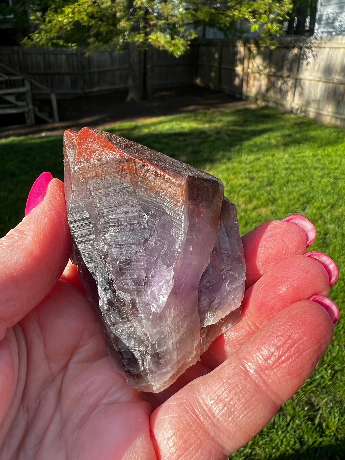 Red Cap Amethyst Point, new, Brazil, crystal healing, high vibration crystals, gifts, palm stone