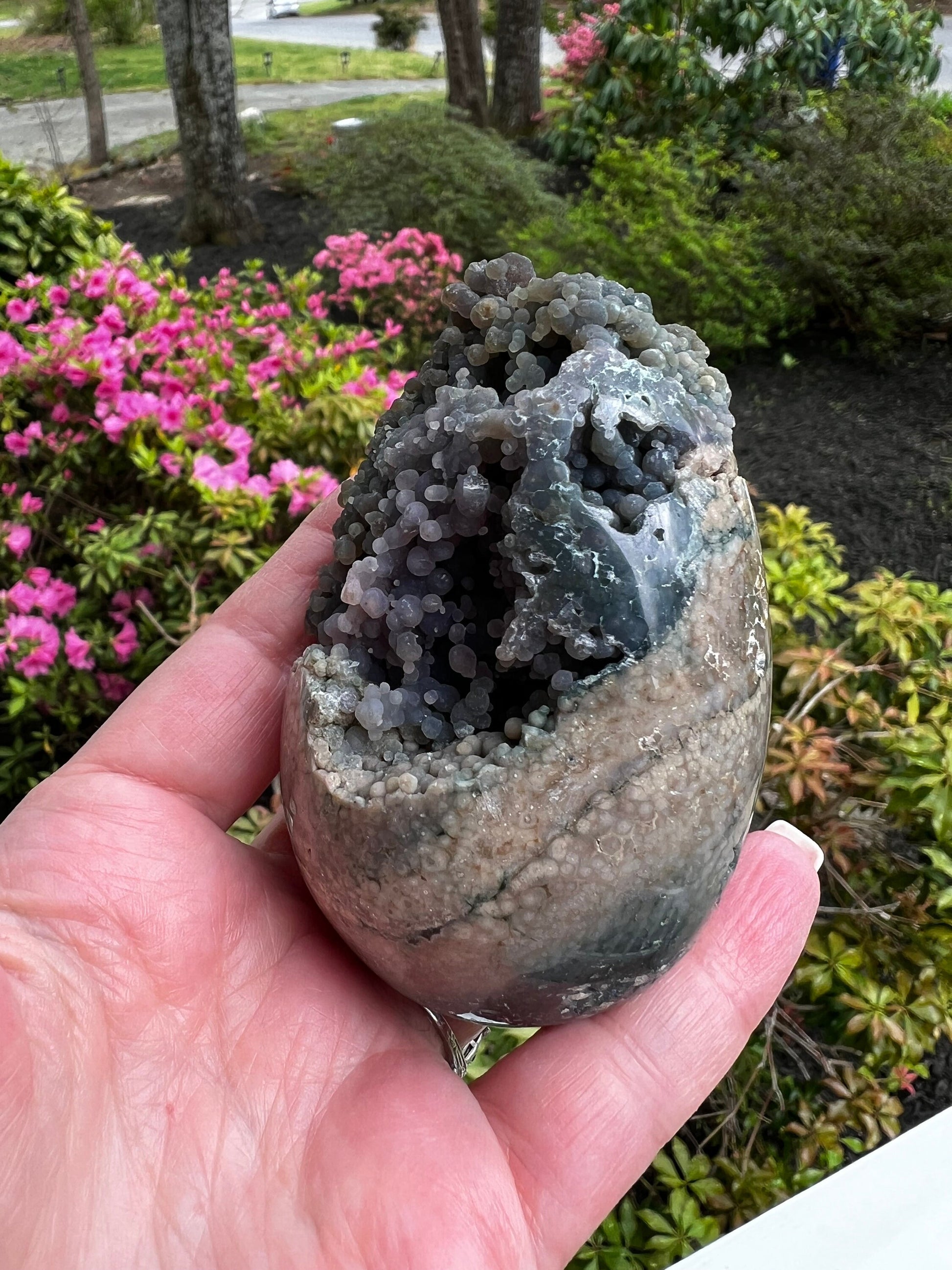 Druzy Grape Agate Egg, 3.5”, new, gifts, altar, high vibration crystals, crystal healing sessions