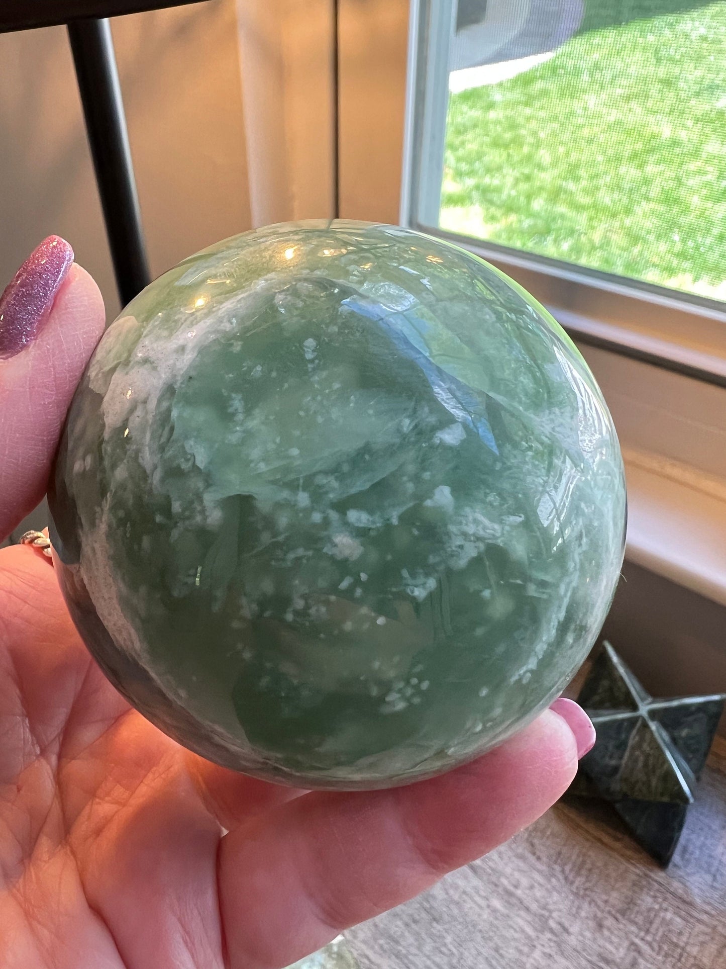 Grape Jade Sphere, New, 8.75”, Crystal healing, gift, high vibration crystals