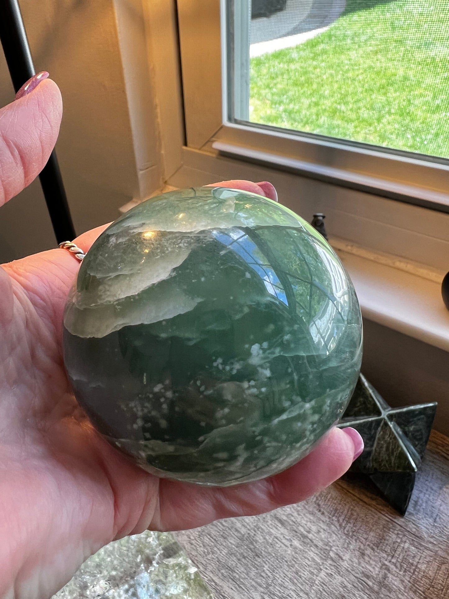 Grape Jade Sphere, New, 8.75”, Crystal healing, gift, high vibration crystals