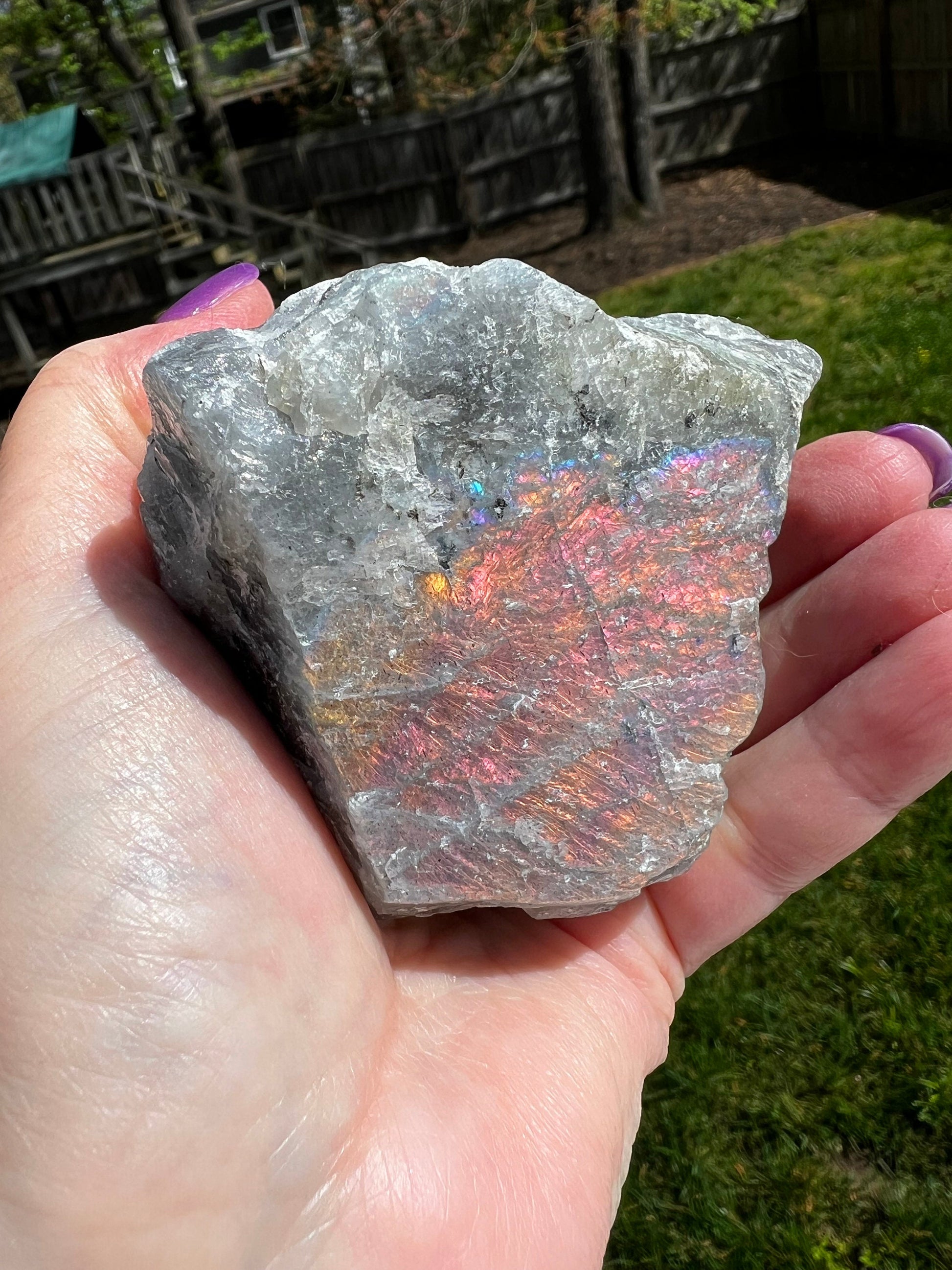 Labradorite Freeform Rough Chunk Specimen, gorgeous rainbow orange-fire flash, New, Gift