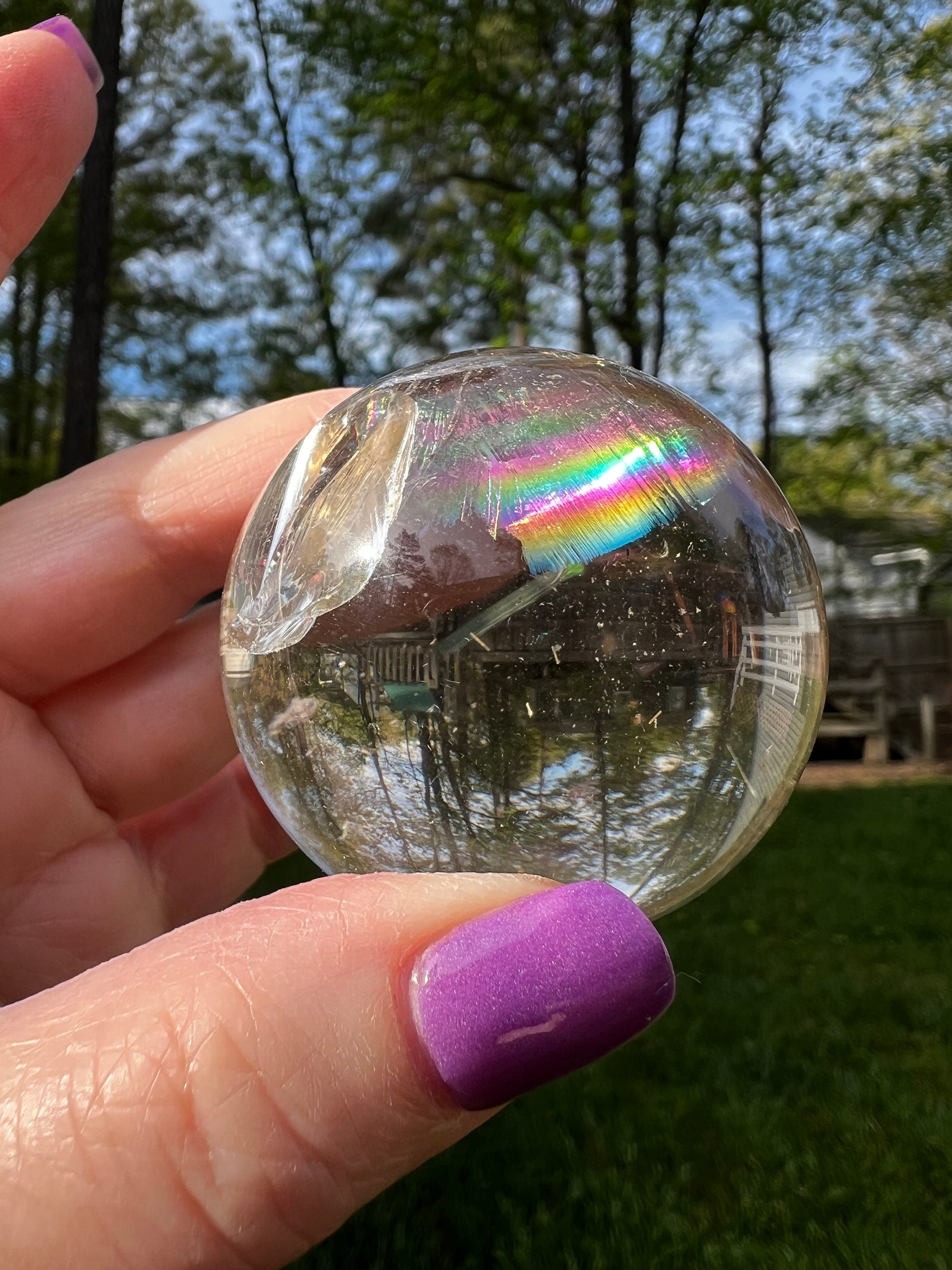 Smoky Lemurian Rainbow Sphere, 6.25” around, New, rainbows, high vibration crystals, Unicorn Rain, gifts