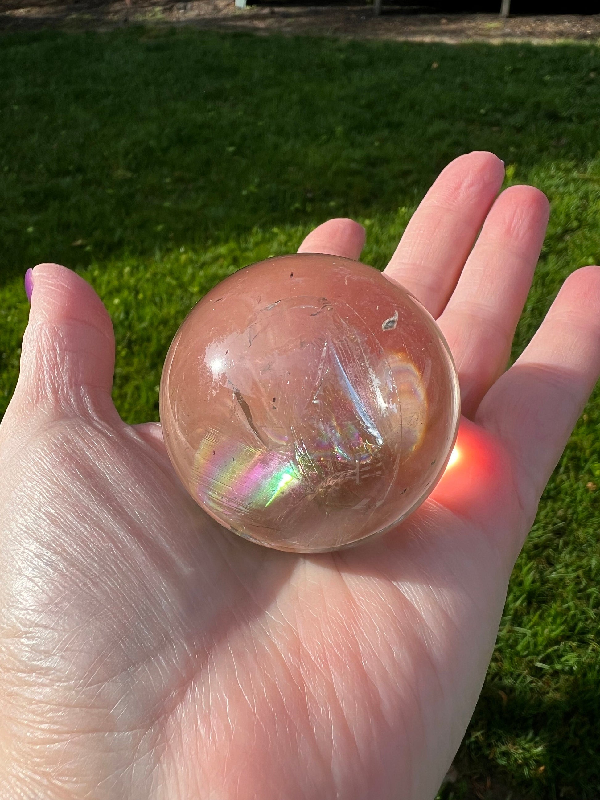 Smoky Lemurian Rainbow Sphere, 6.25” around, New, rainbows, high vibration crystals, Unicorn Rain, gifts