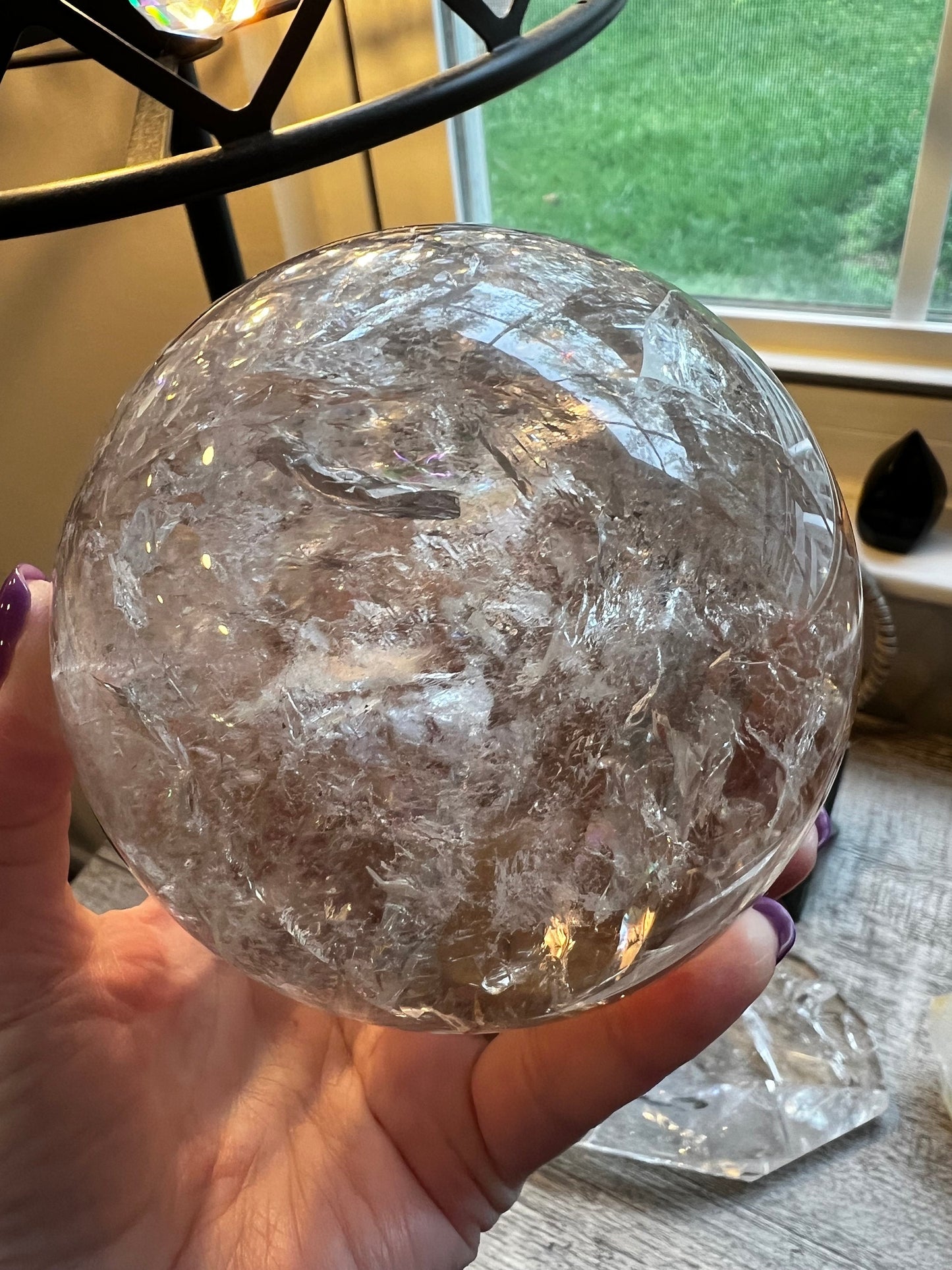 Private Collection Lemurian Quartz Sphere, 12.25”, New, silver, high vibration crystals, gifts, 2.14.8 lbs