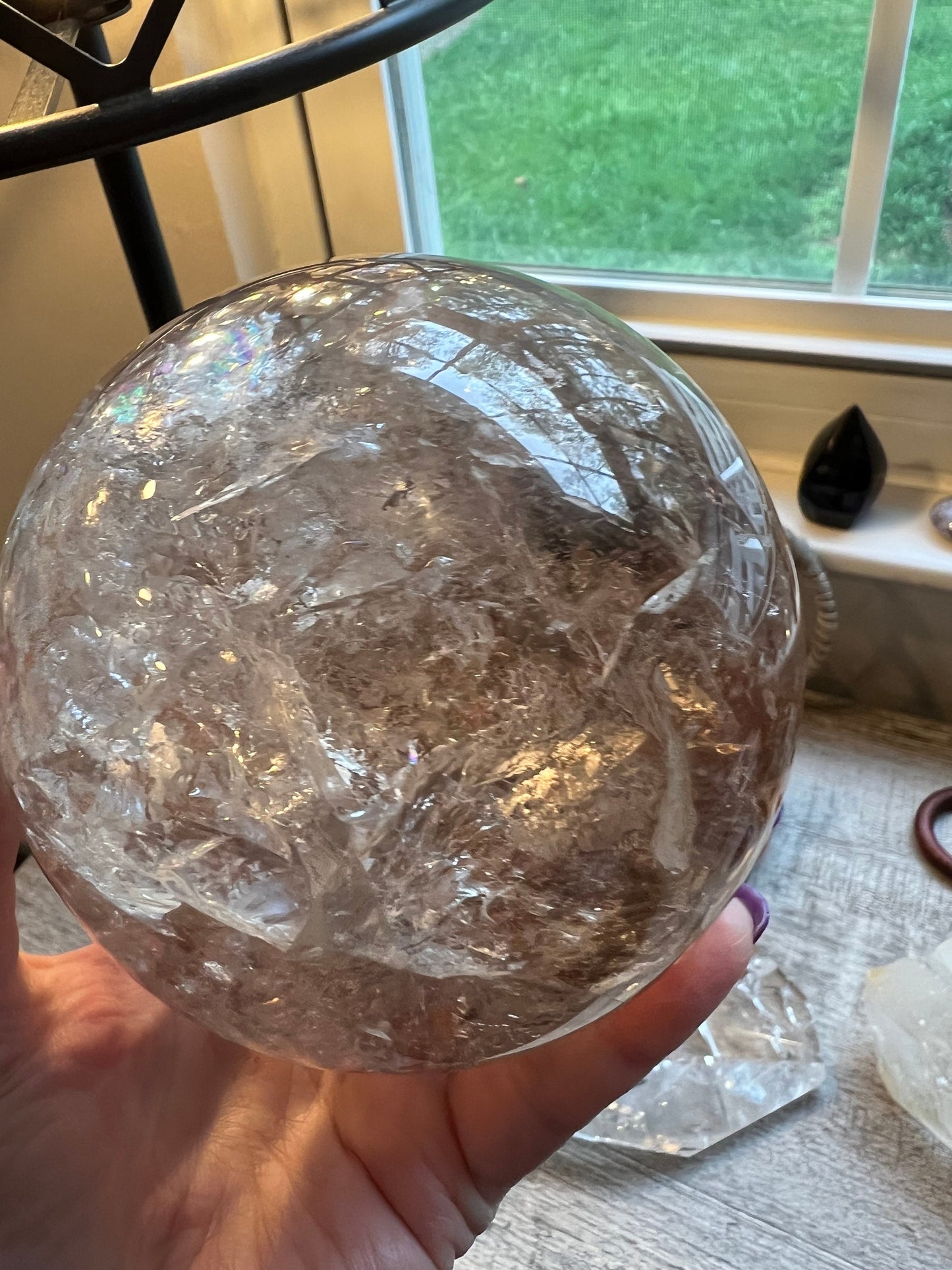 Private Collection Lemurian Quartz Sphere, 12.25”, New, silver, high vibration crystals, gifts, 2.14.8 lbs