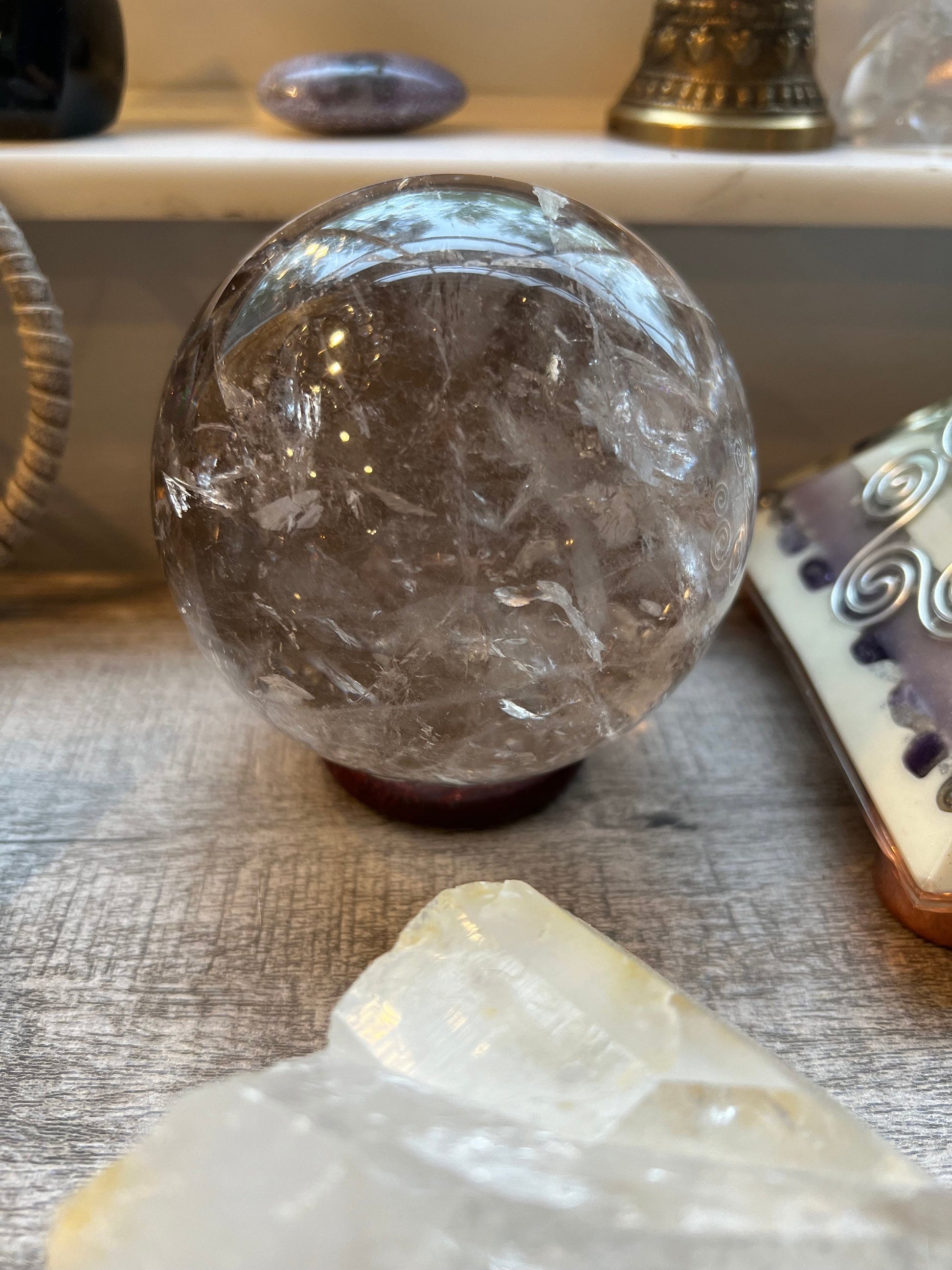 Private Collection Lemurian Quartz Sphere, 12.25”, New, silver, high vibration crystals, gifts, 2.14.8 lbs