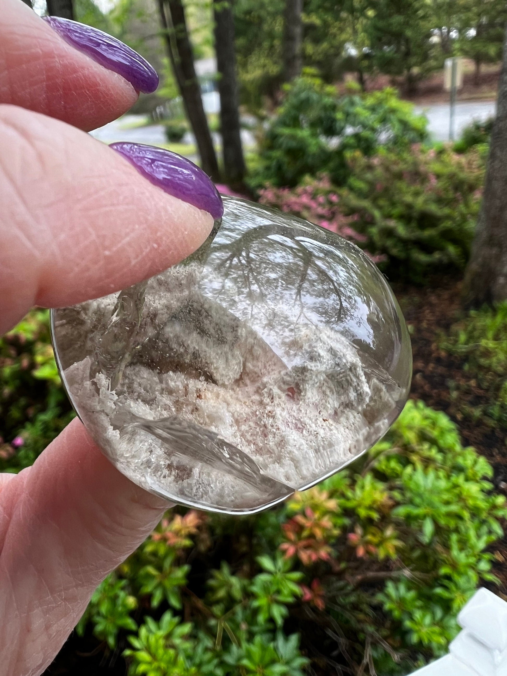 Mystical Shaman Quartz Lens with strange inclusions, new, palm stone, meditation, high vibration crystal healing, gifts