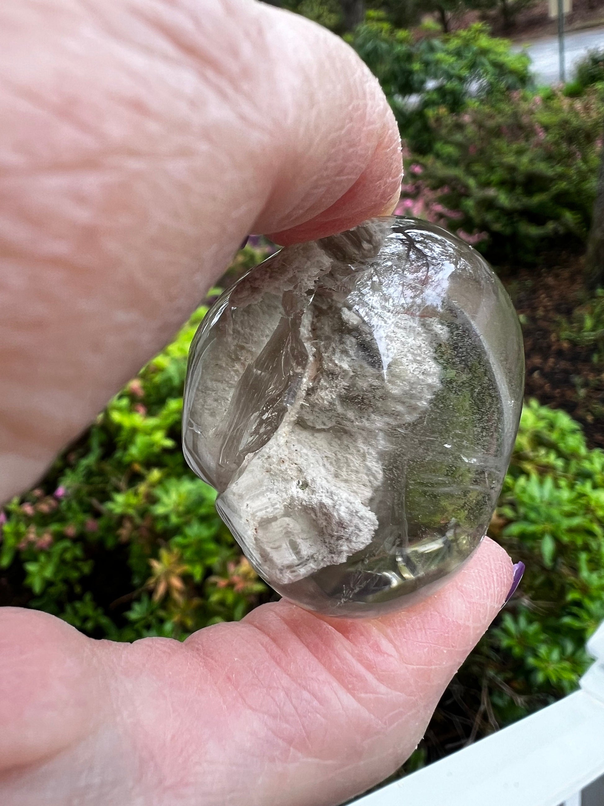 Mystical Shaman Quartz Lens with strange inclusions, new, palm stone, meditation, high vibration crystal healing, gifts