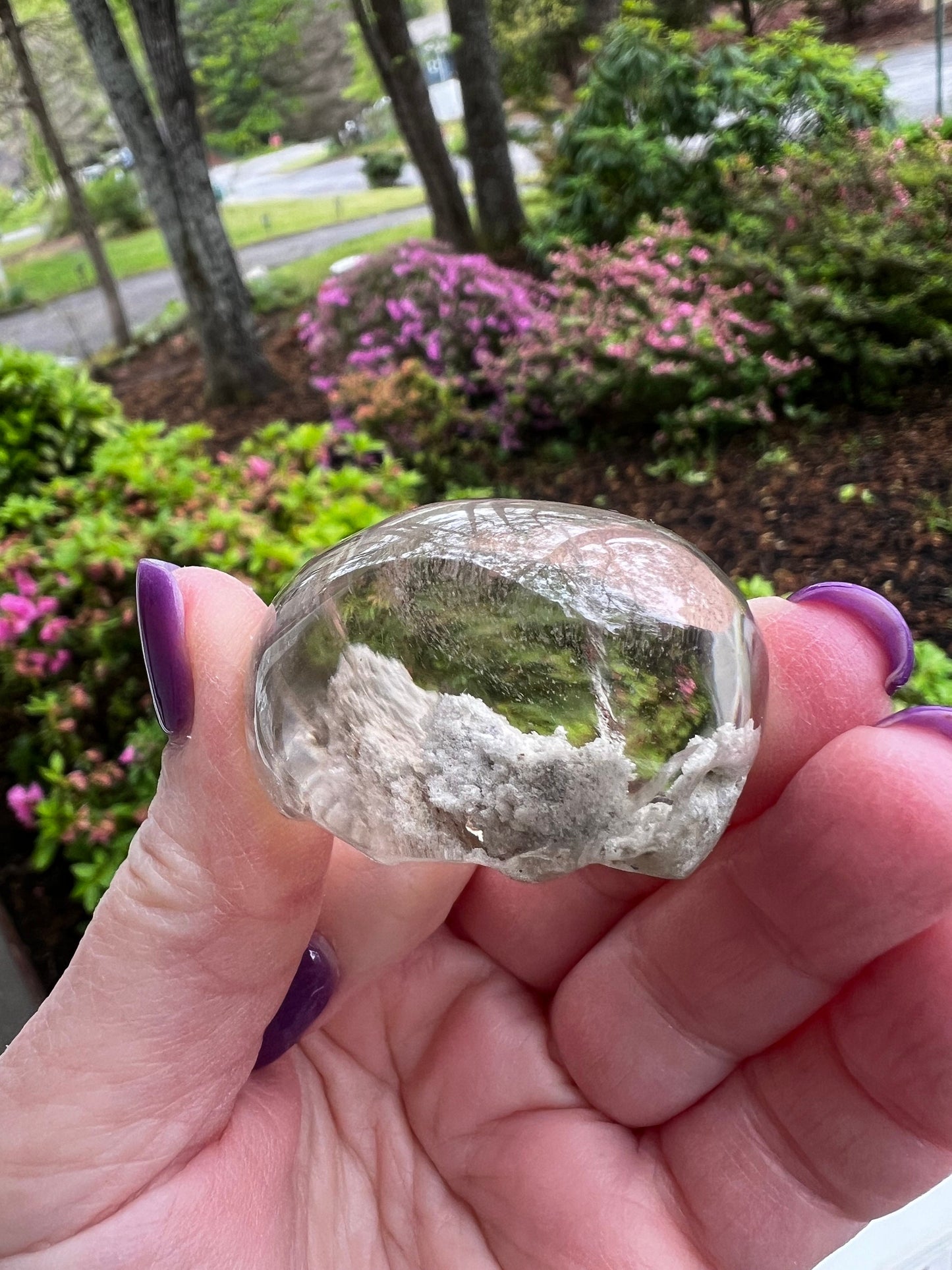 Mystical Shaman Quartz Lens with strange inclusions, new, palm stone, meditation, high vibration crystal healing, gifts