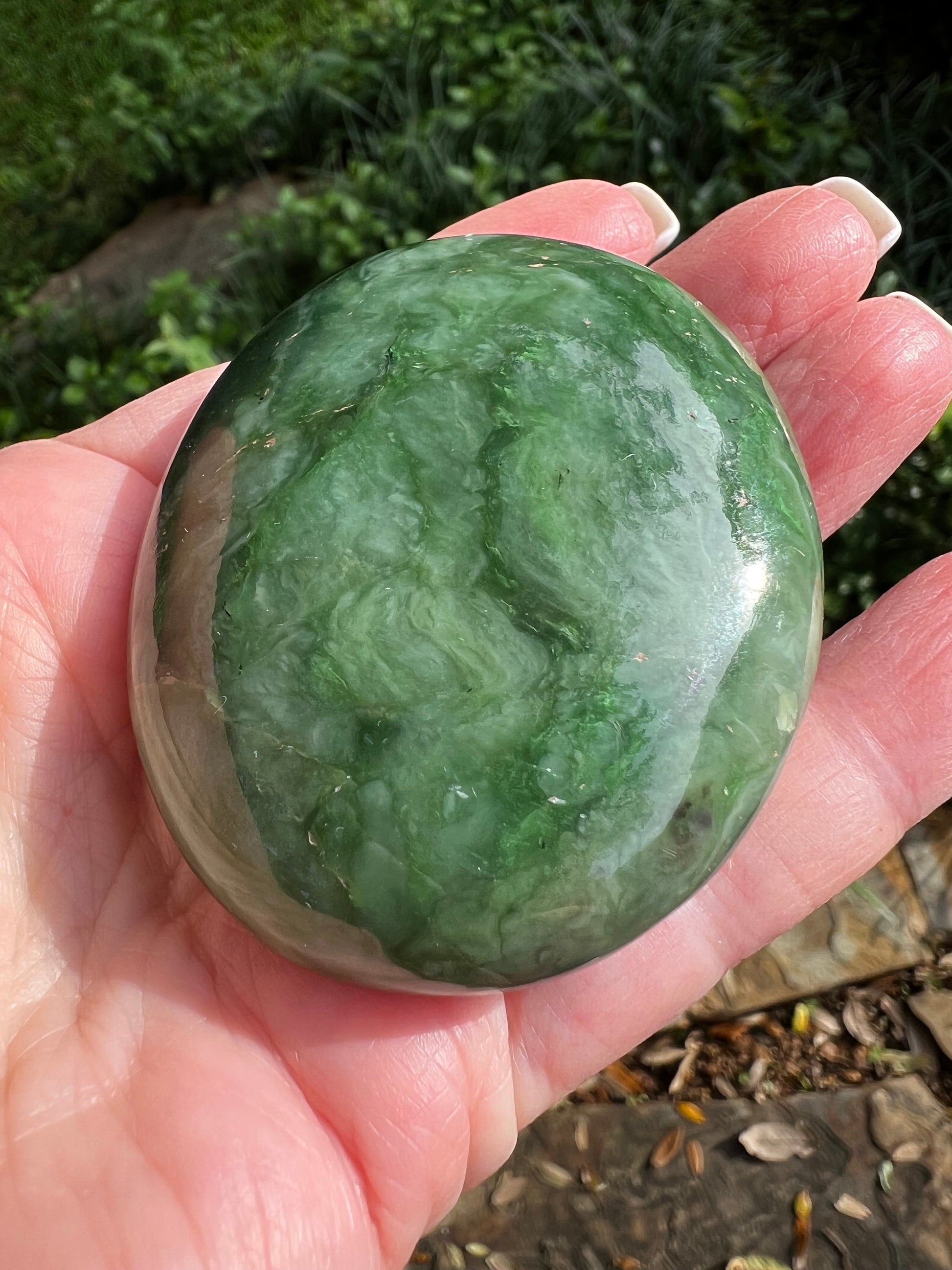 Nephrite Jade Palm Stone, Exquisite, approx 2.5”, gift, new in shop, healing crystals