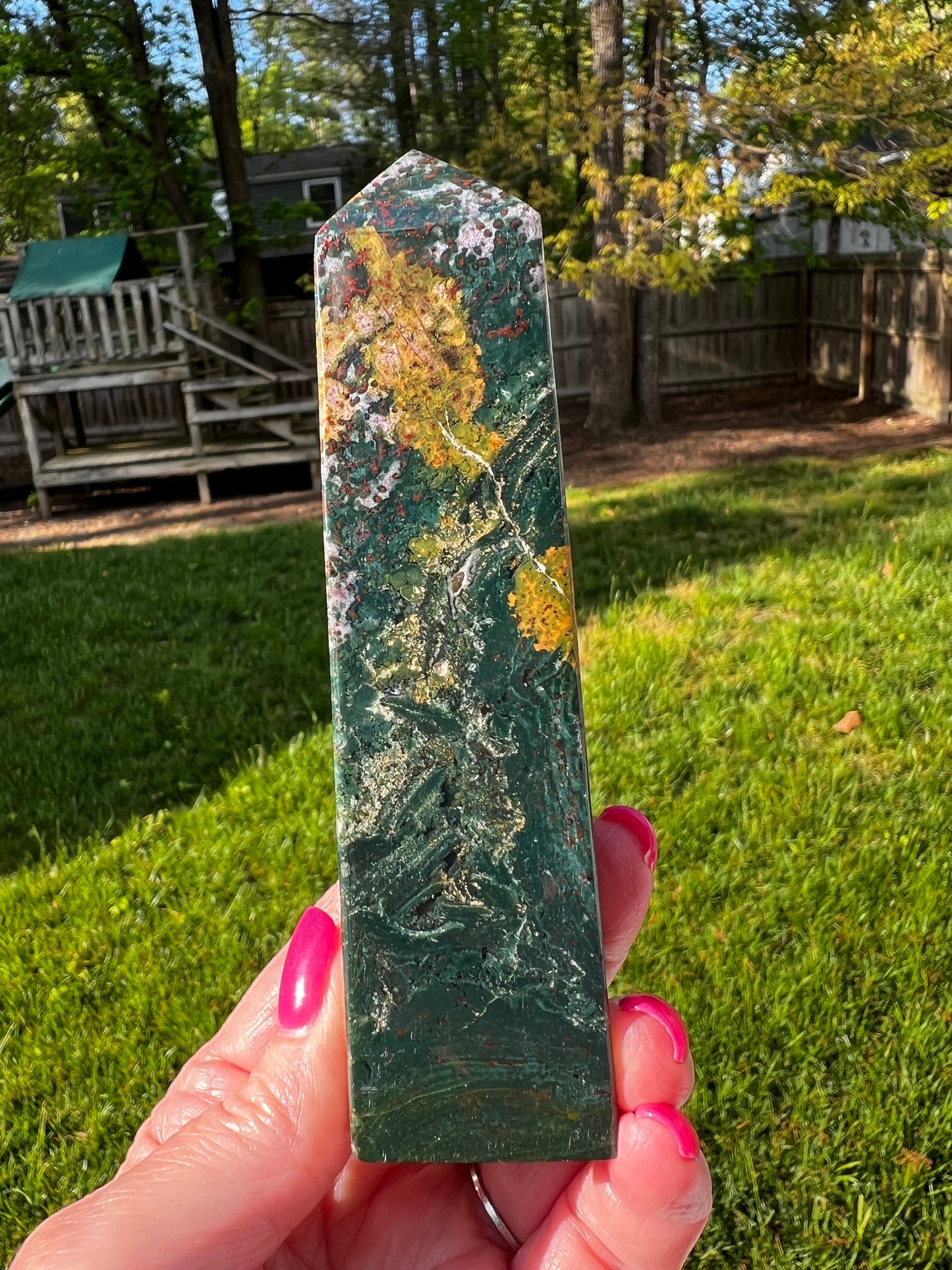 Ocean Jasper Tower, New, beautifully carved for altars, gifts, crystal healing, high vibration crystals 5”