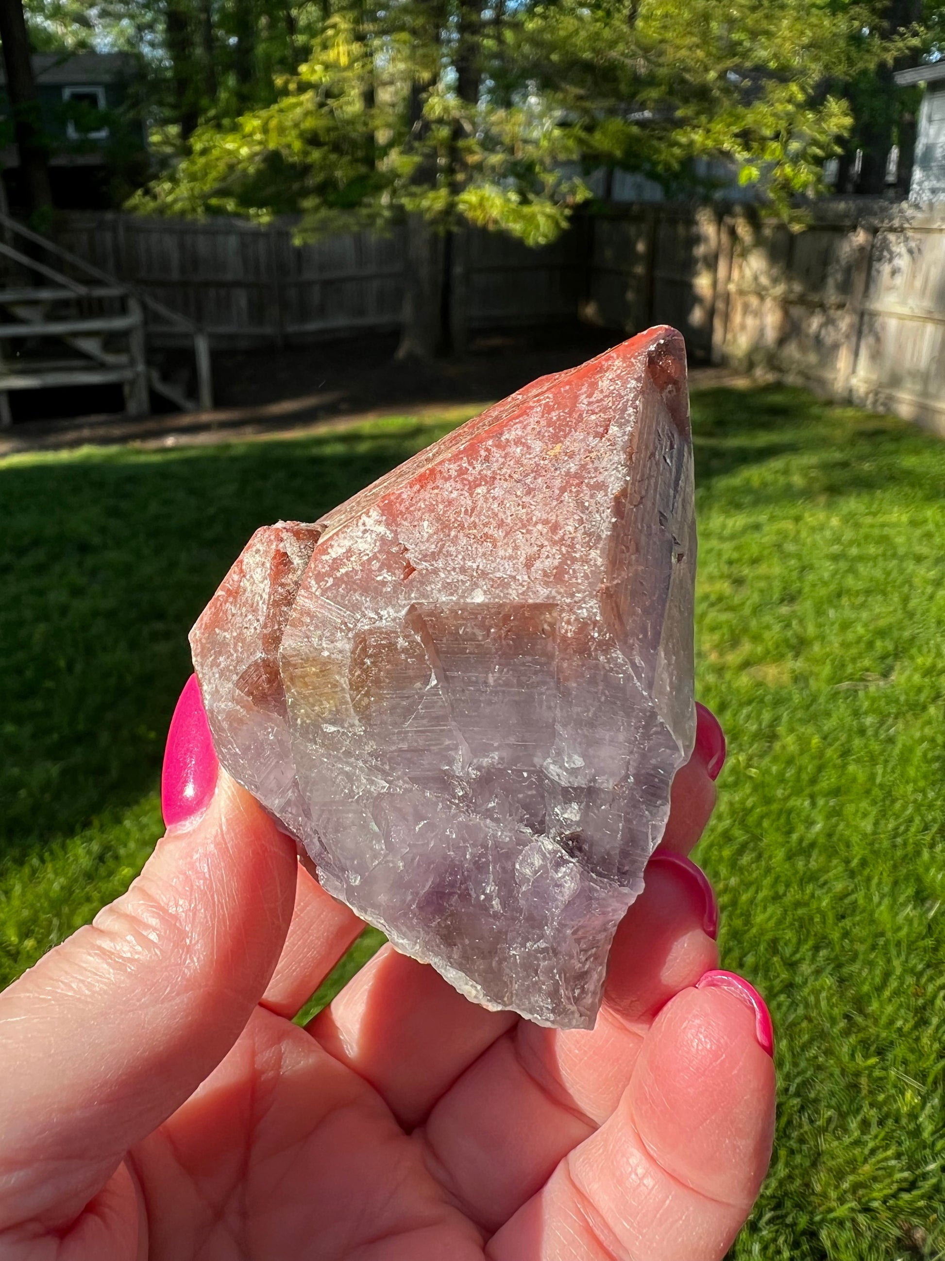 Red Cap Amethyst Point, new, Brazil, crystal healing, high vibration crystals, gifts, palm stone