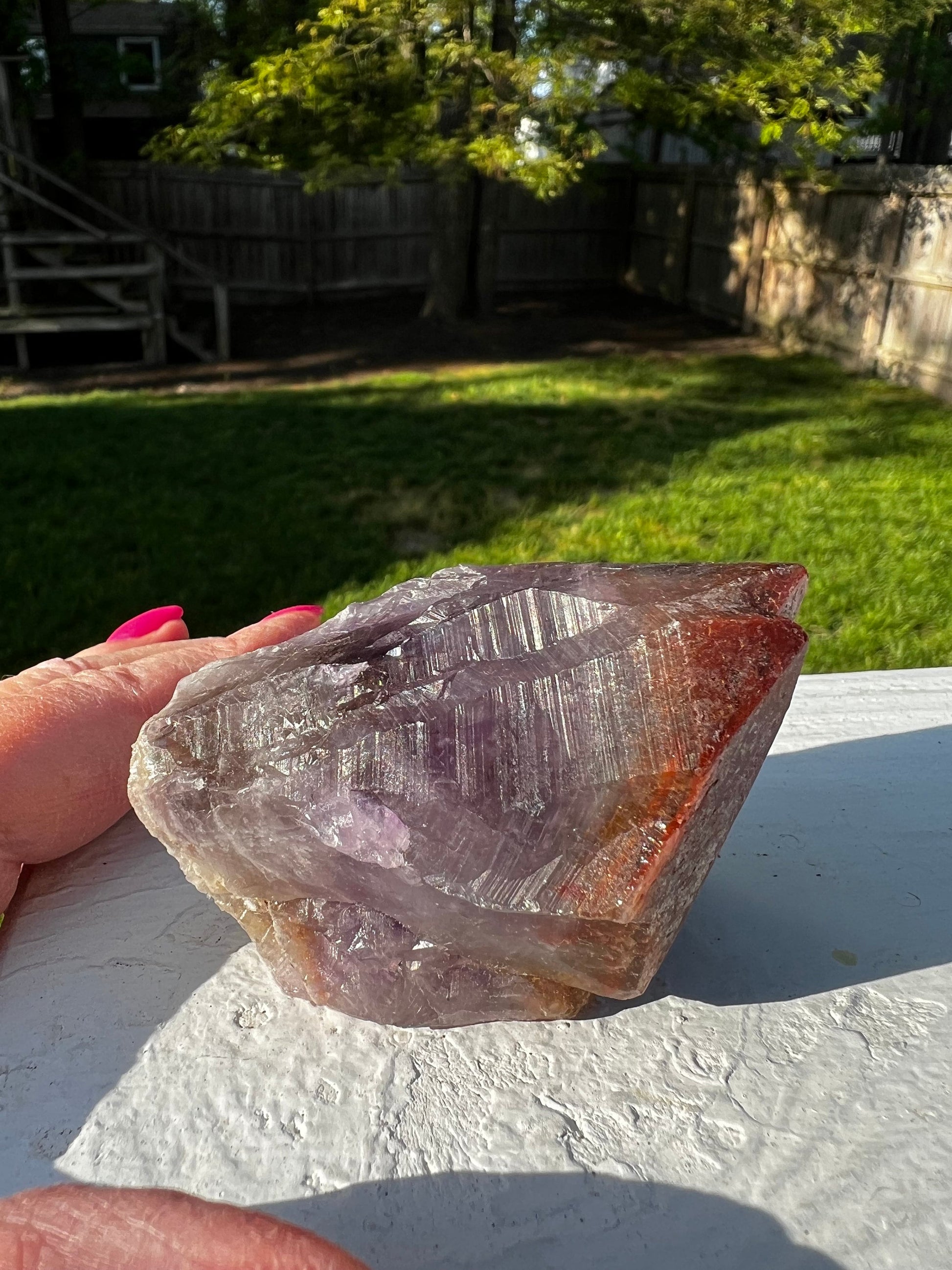 Red Cap Amethyst Point, new, Brazil, crystal healing, high vibration crystals, gifts, palm stone