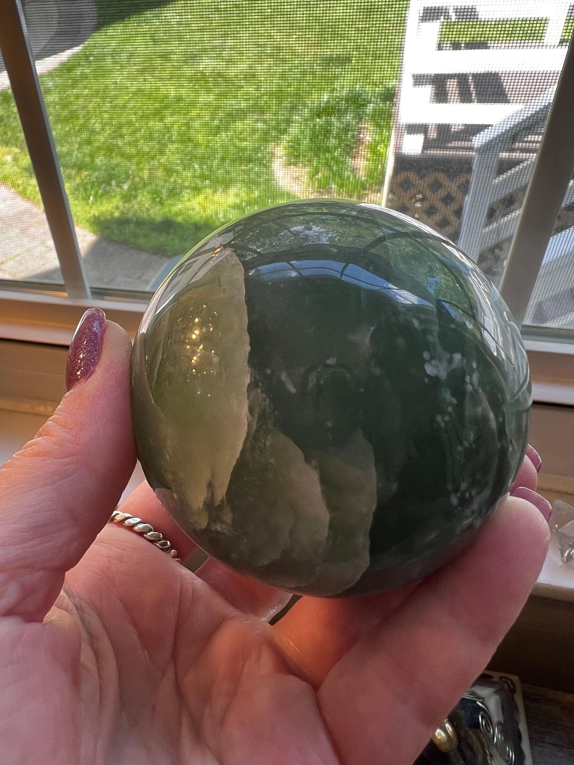 Grape Jade Sphere, New, 8.75”, Crystal healing, gift, high vibration crystals