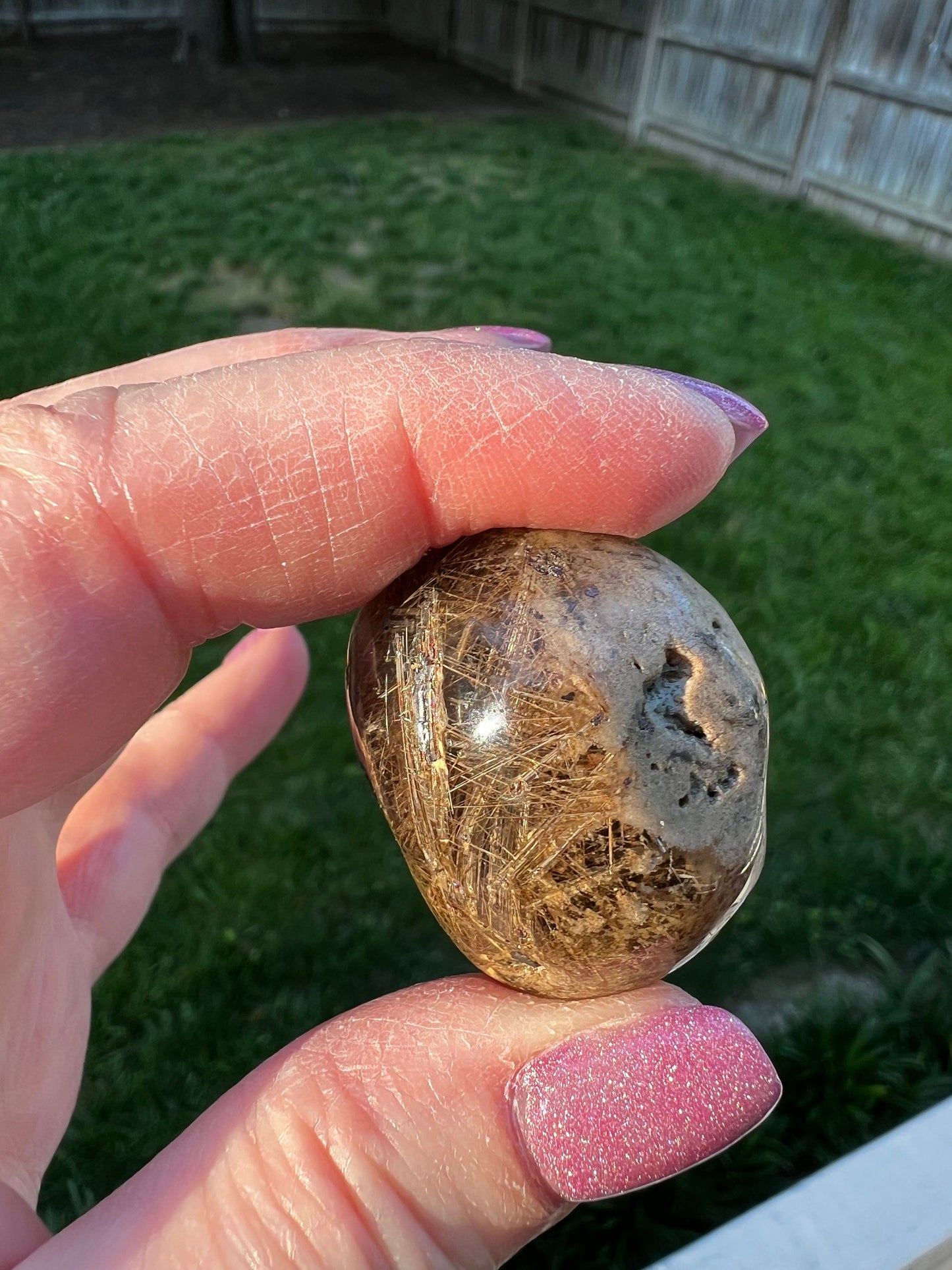 Shaman Quartz Lens with rutile inclusions, new, palm stone, meditation, high vibration crystal healing, gifts, 1”