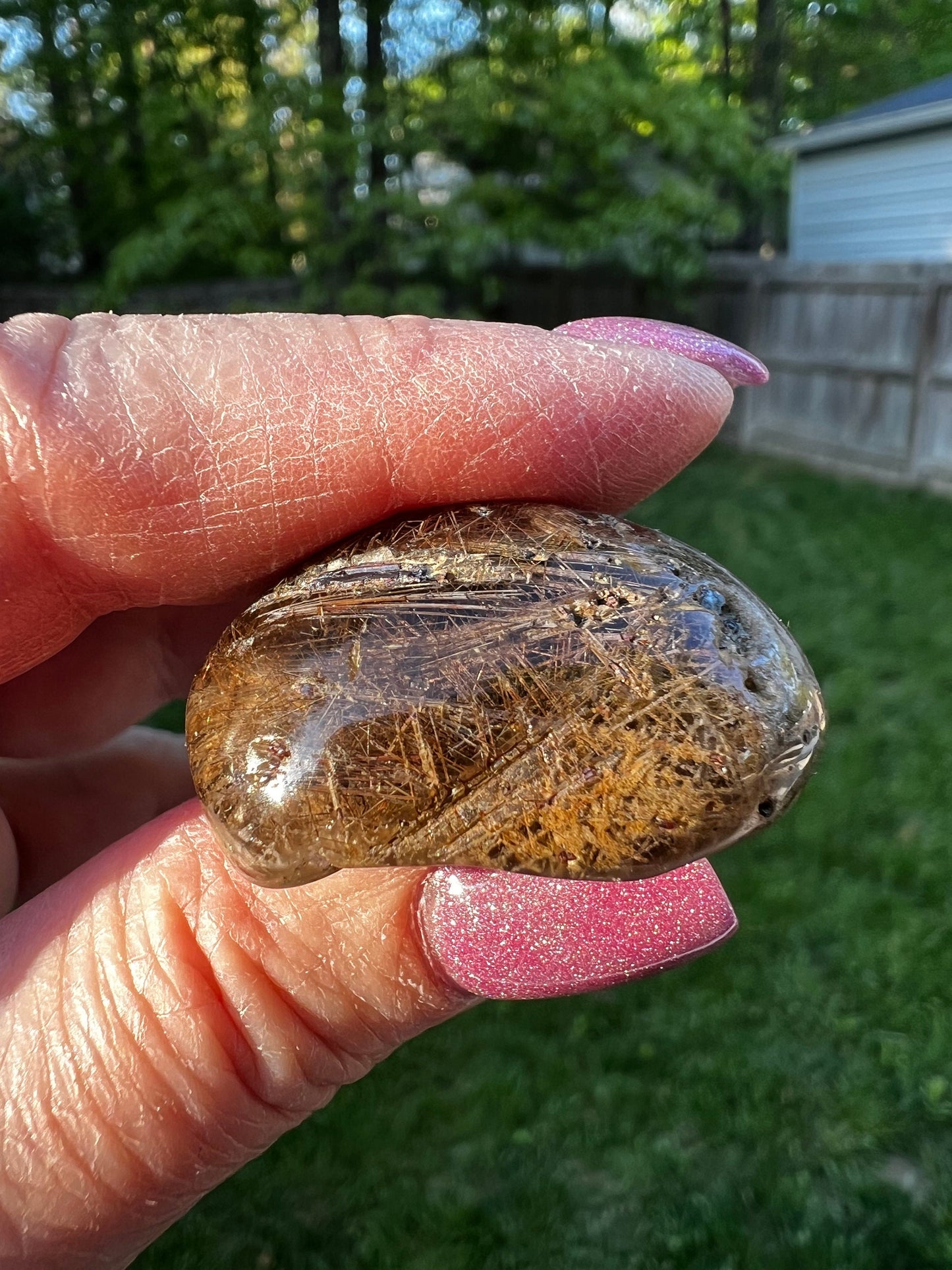 Shaman Quartz Lens with rutile inclusions, new, palm stone, meditation, high vibration crystal healing, gifts, 1”