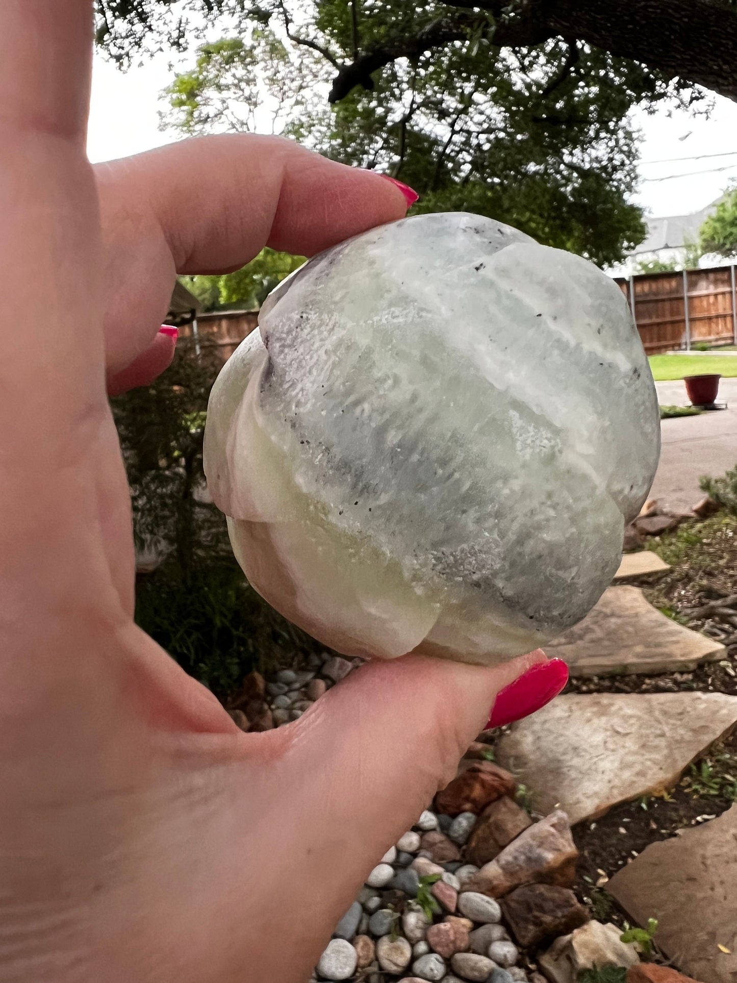 Pistachio Calcite Lotus Palm, 2.5”, new in shop, gifts, altar, tarot, crystals healing, high vibration crystalsh