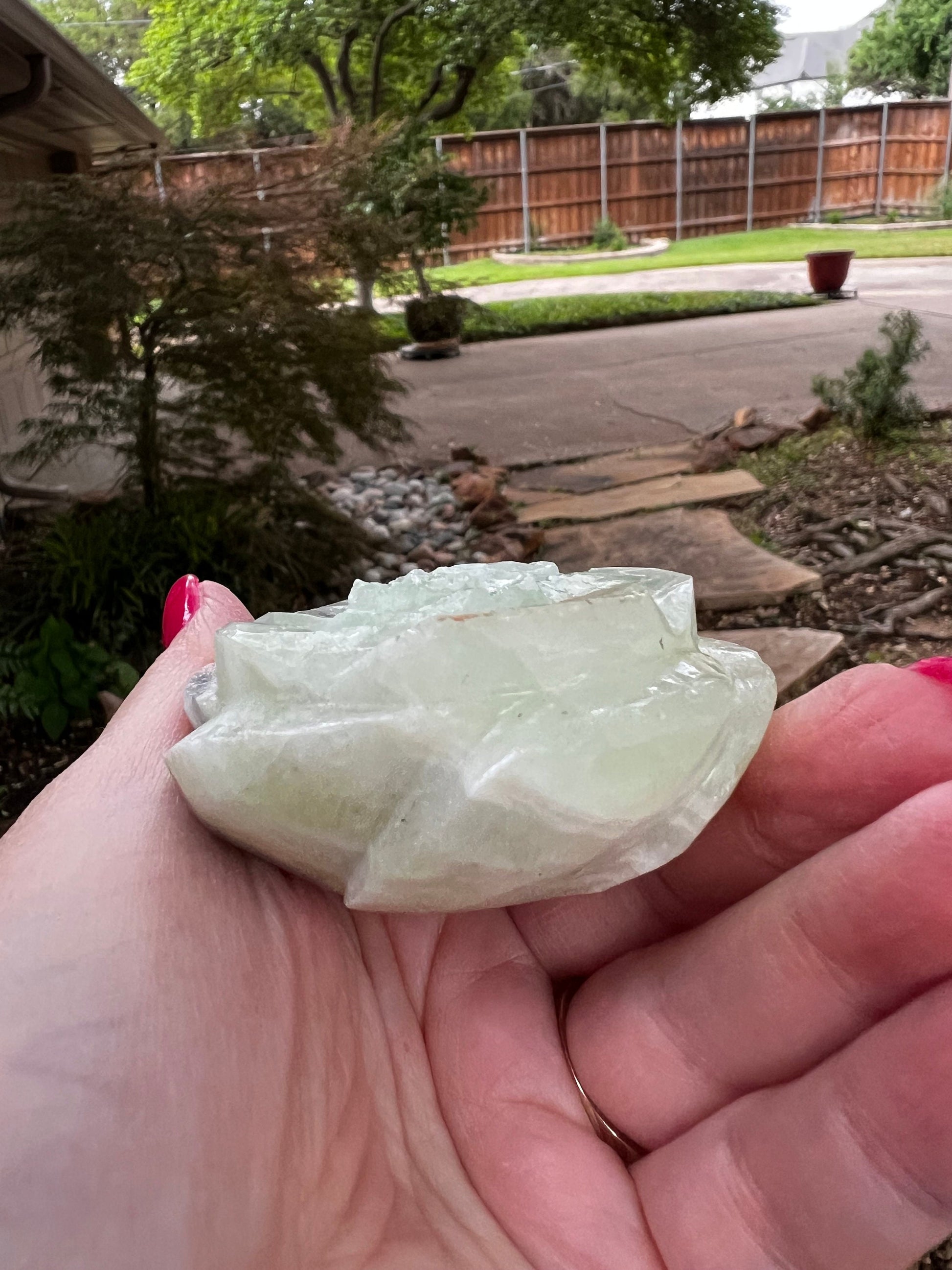 Pistachio Calcite Lotus Palm, 2.5”, new in shop, gifts, altar, tarot, crystals healing, high vibration crystalsh