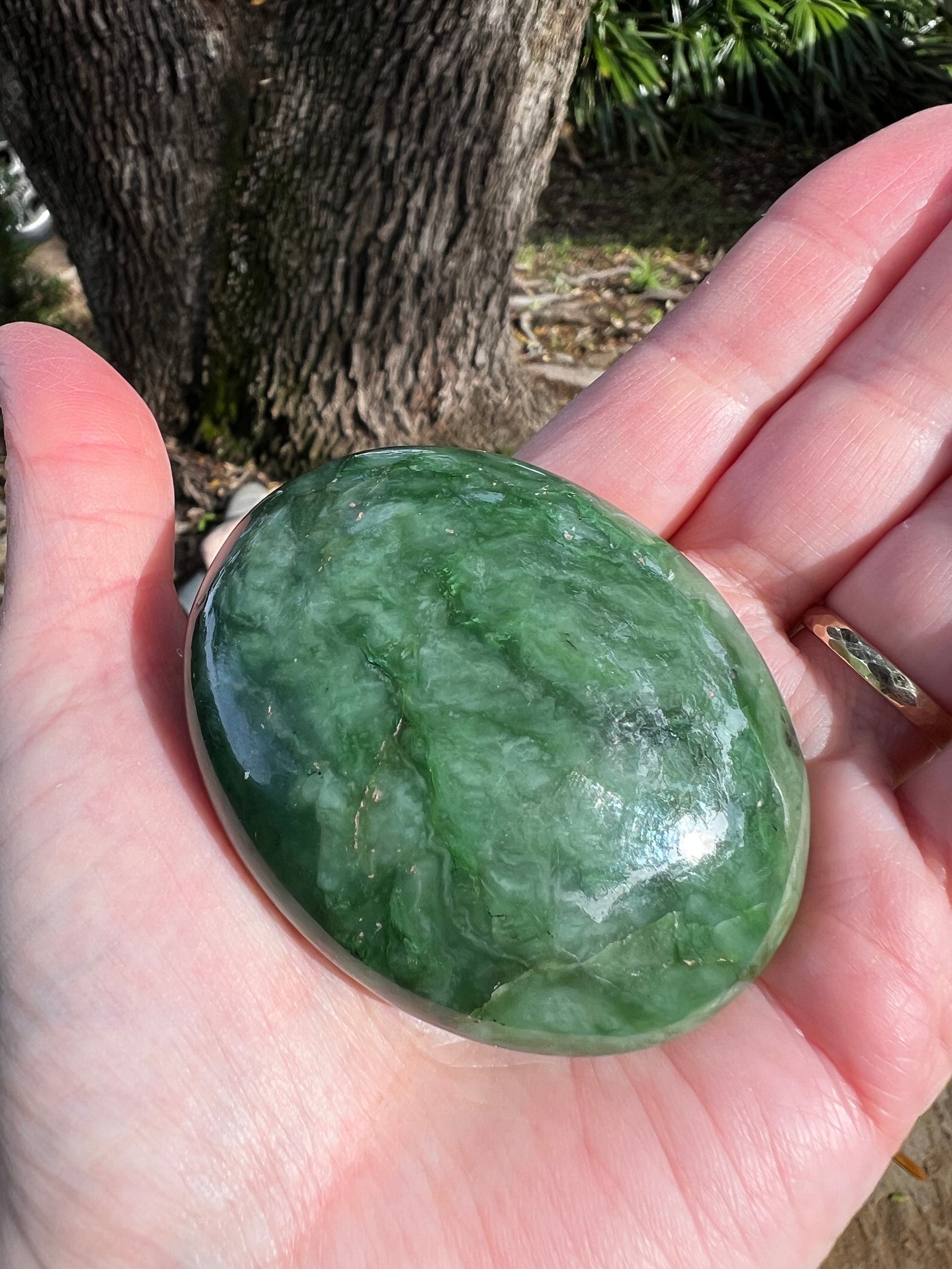 Nephrite Jade Palm Stone, Exquisite, approx 2.5”, gift, new in shop, healing crystals