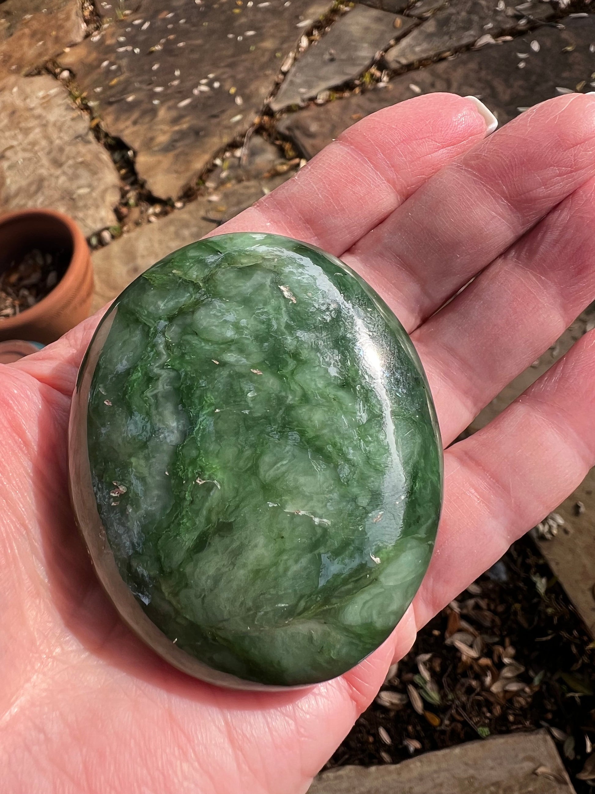 Nephrite Jade Palm Stone, Exquisite, approx 2.5”, gift, new in shop, healing crystals