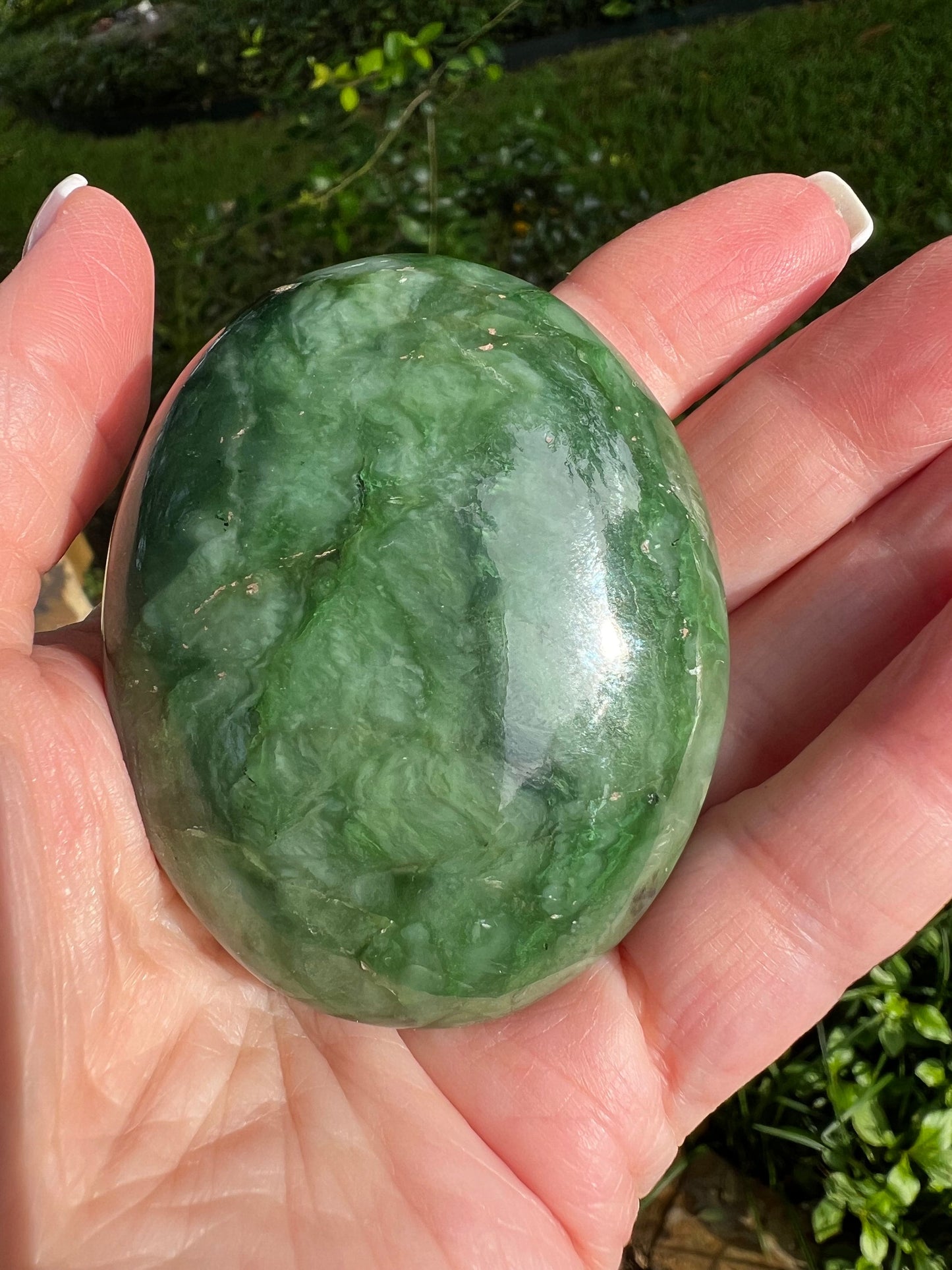 Nephrite Jade Palm Stone, Exquisite, approx 2.5”, gift, new in shop, healing crystals