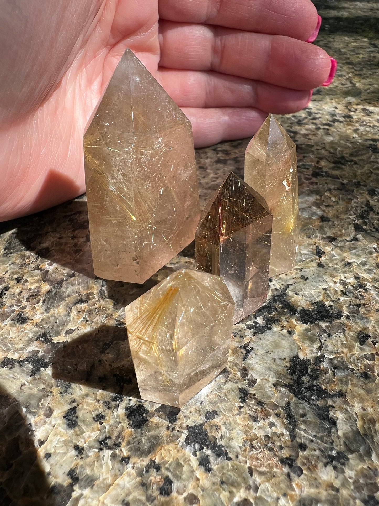 4 Rutile Quartz Towers, gold rutile, premium, polished, high vibration crystals, crystal healing, gifts