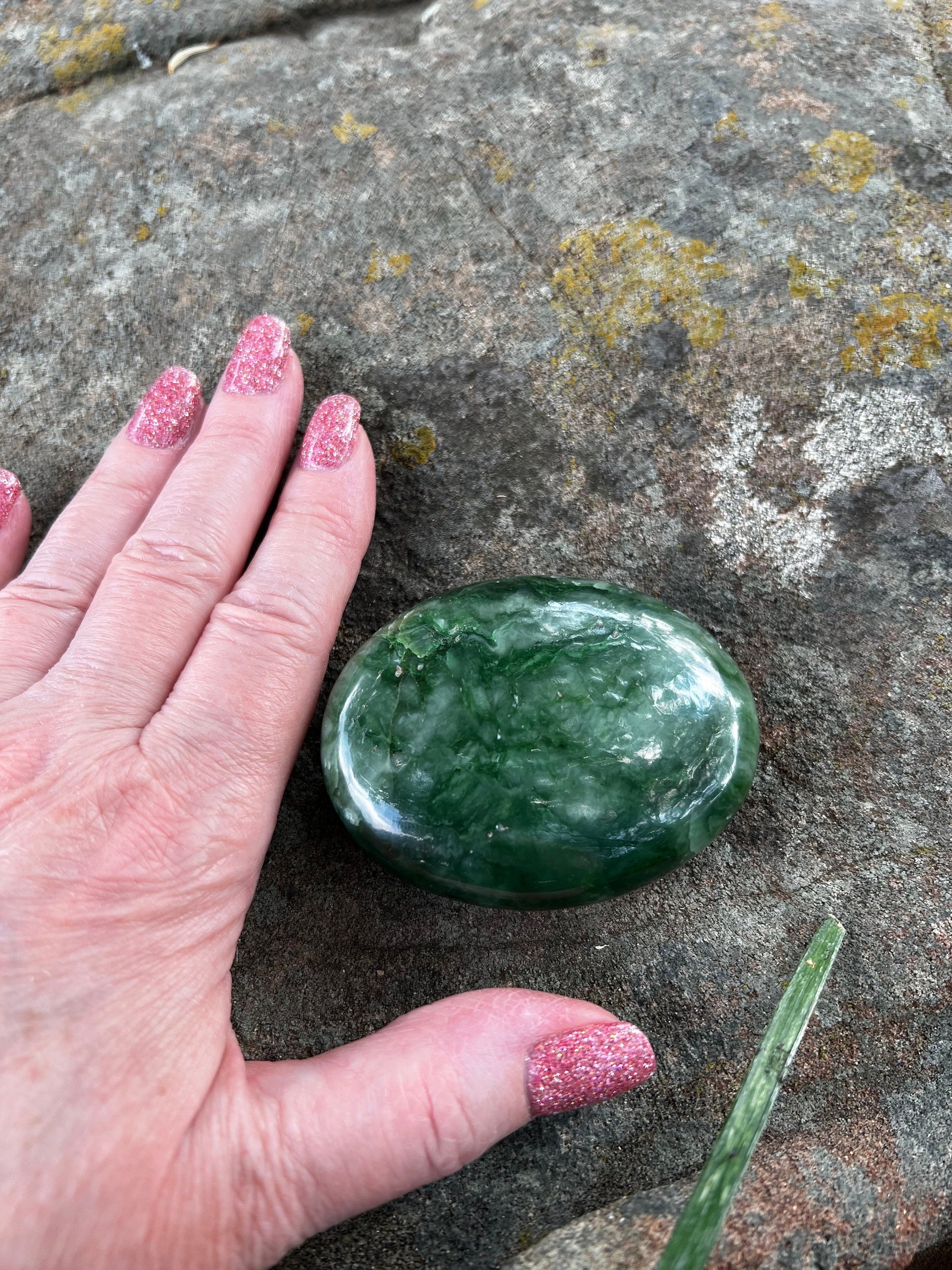 Nephrite Jade Palm Stone, Exquisite, approx 2. 5”, gift, new in shop, healing crystals