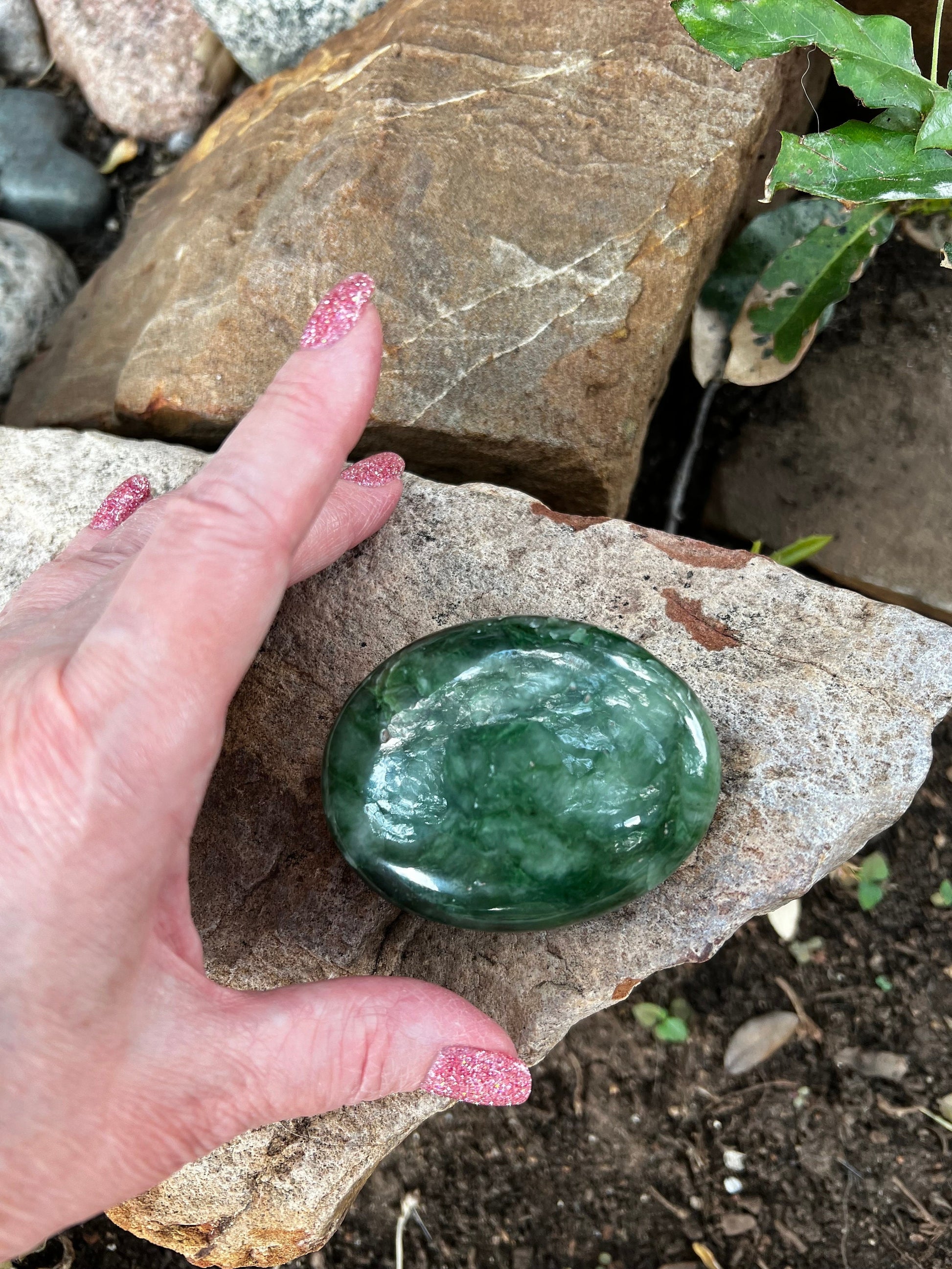 Nephrite Jade Palm Stone, Exquisite, approx 2. 5”, gift, new in shop, healing crystals