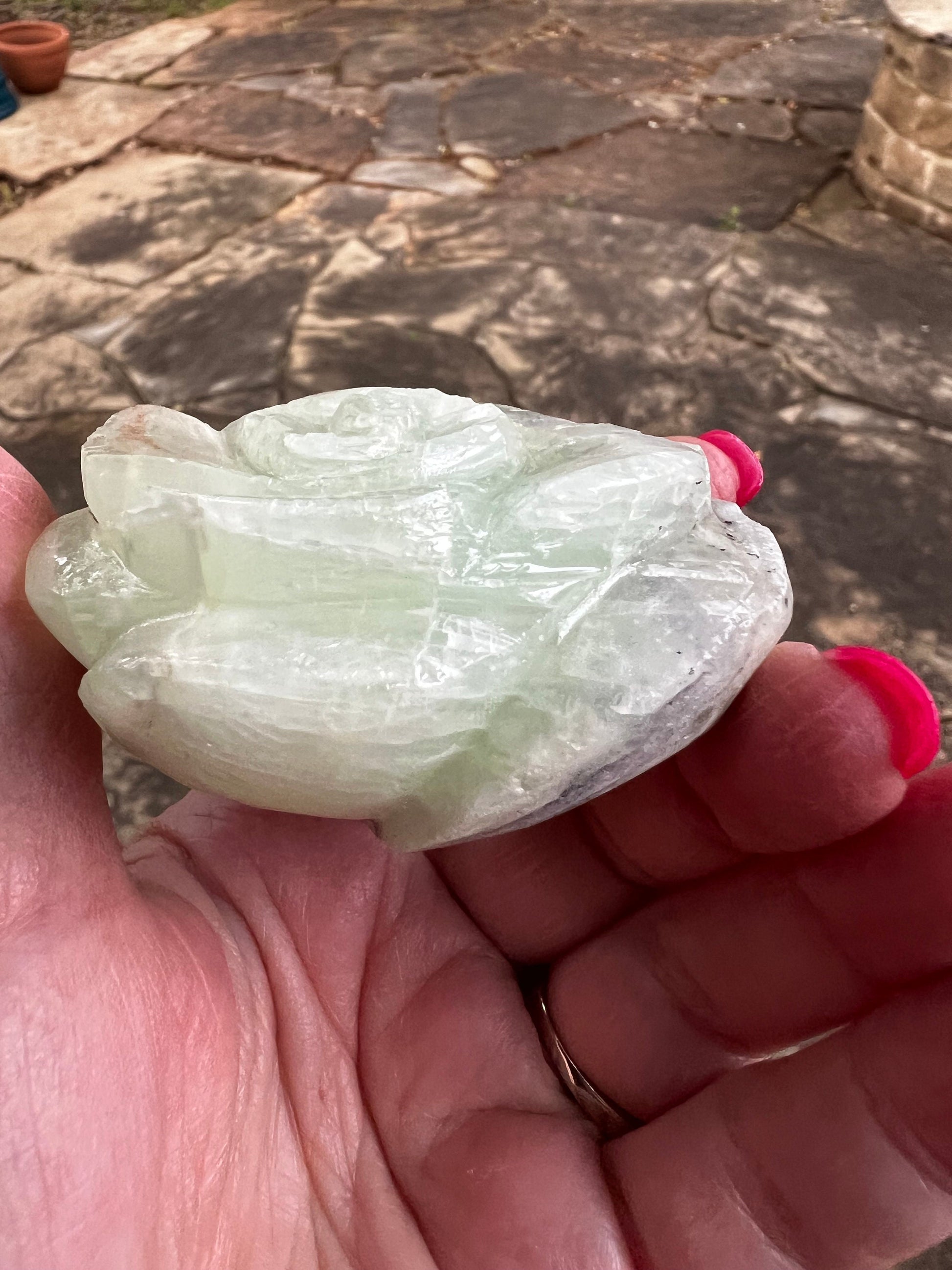 Pistachio Calcite Lotus Palm, 2.5”, new in shop, gifts, altar, tarot, crystals healing, high vibration crystalsh