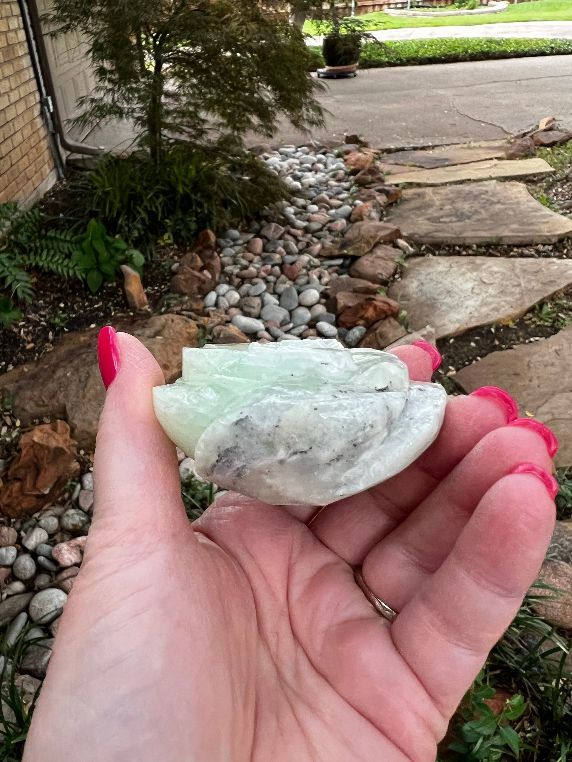 Pistachio Calcite Lotus Palm, 2.5”, new in shop, gifts, altar, tarot, crystals healing, high vibration crystalsh