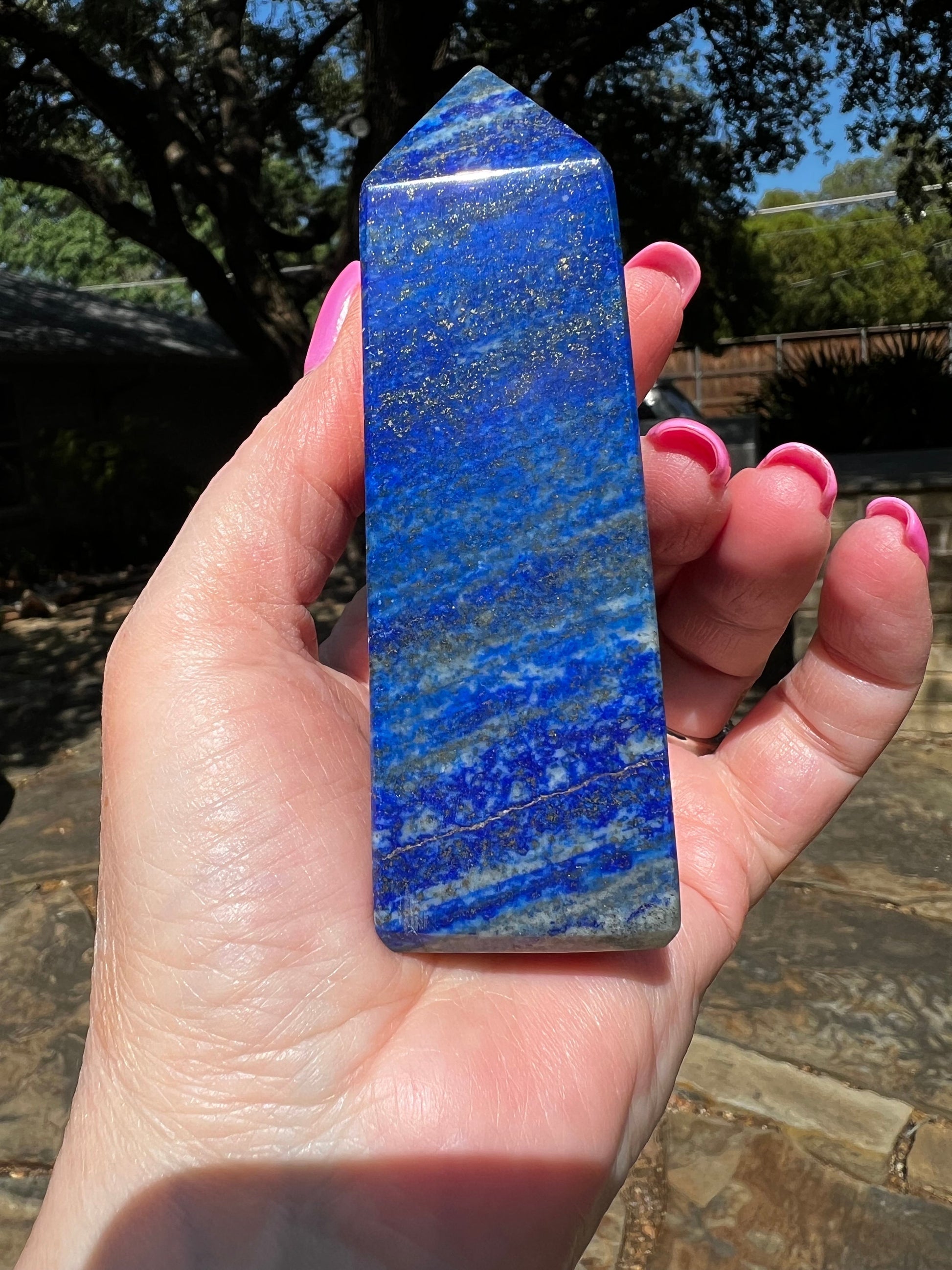 Lapis Lazuli Tower, gold pyrite flash, 4”, high vibration crystal healing, altar